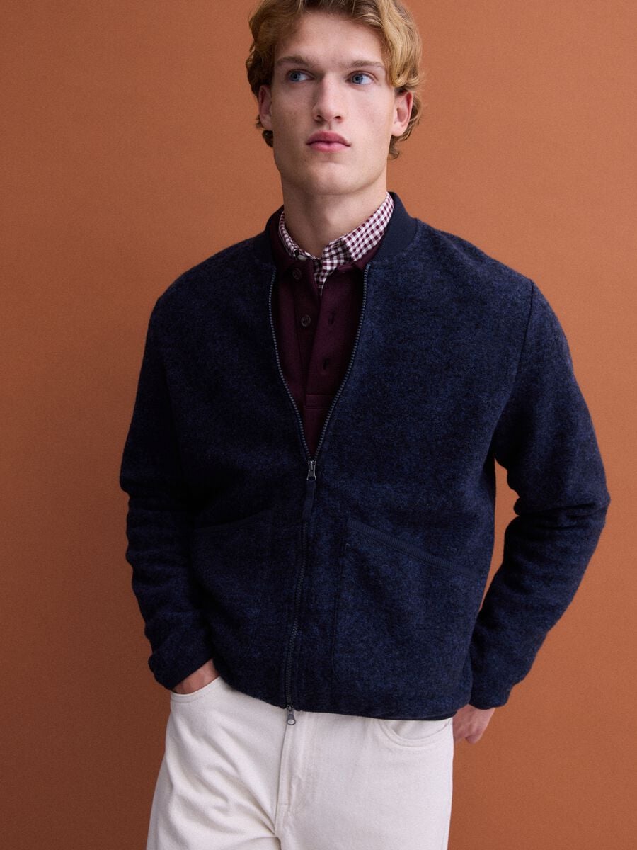 Blue wool-blend sweatshirt with ribbed collar_1