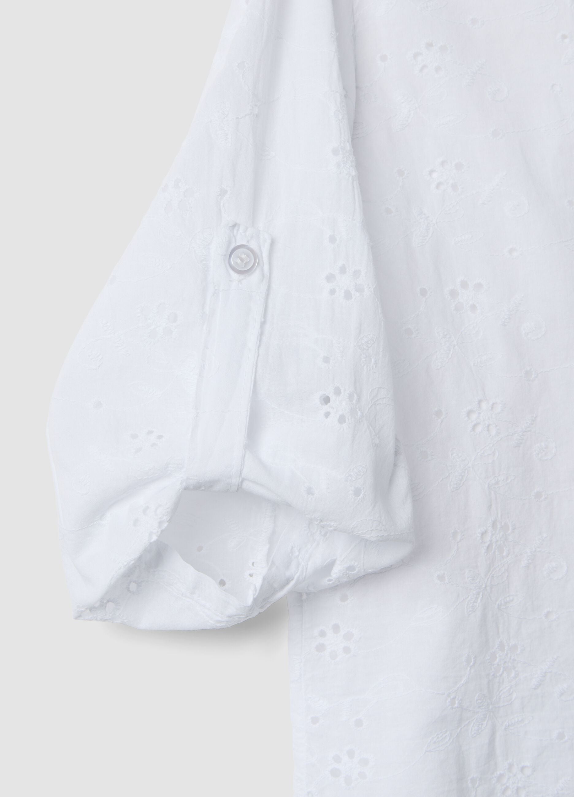 White broderie anglaise pure cotton shirt, regular fit