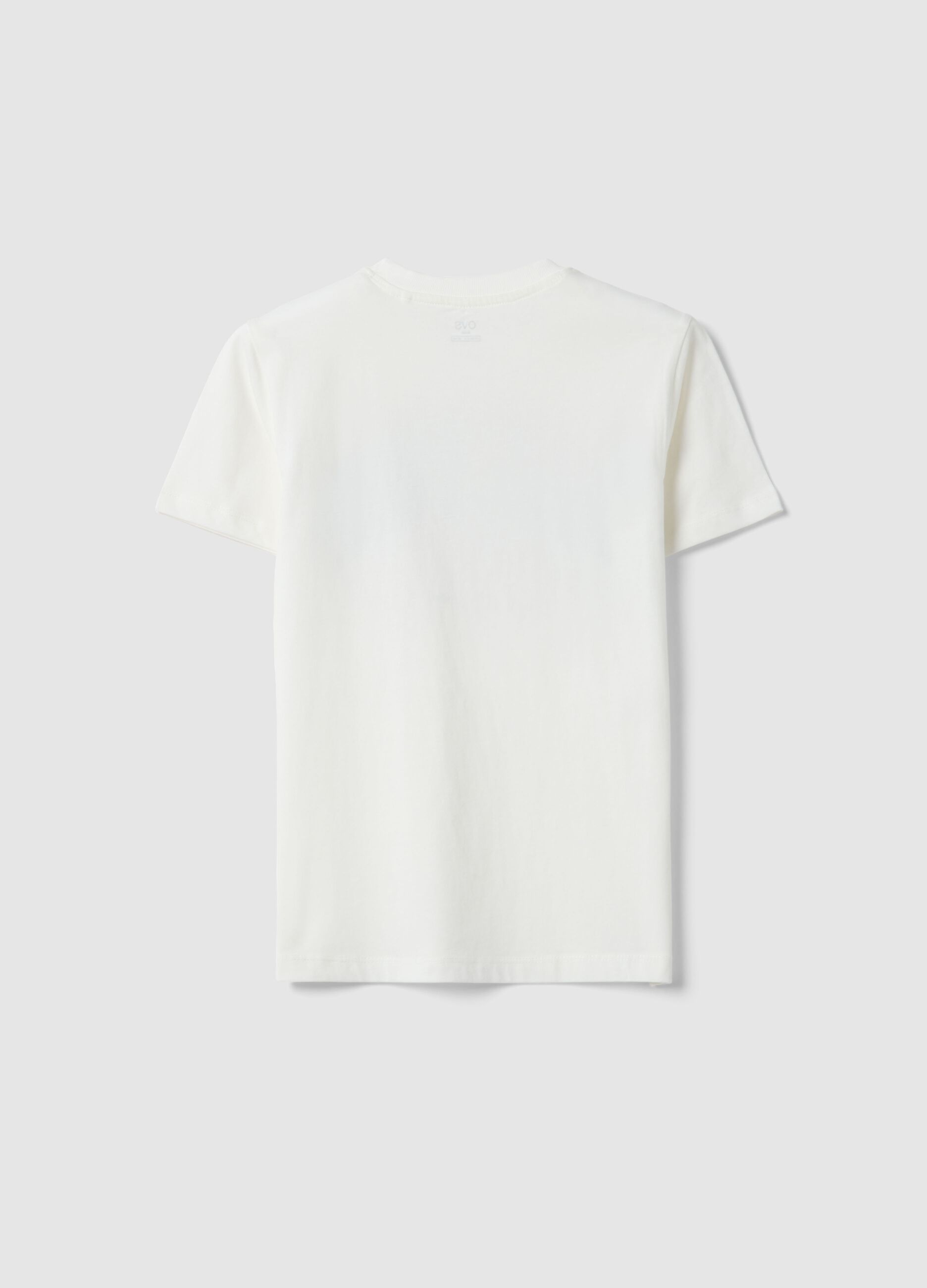 Boy's regular fit pure white cotton T-shirt with print