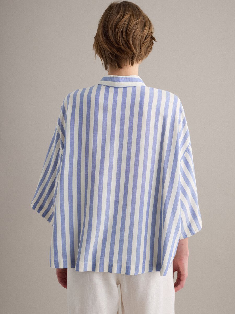 Multicolour striped viscose and linen-blend oversized shirt_3