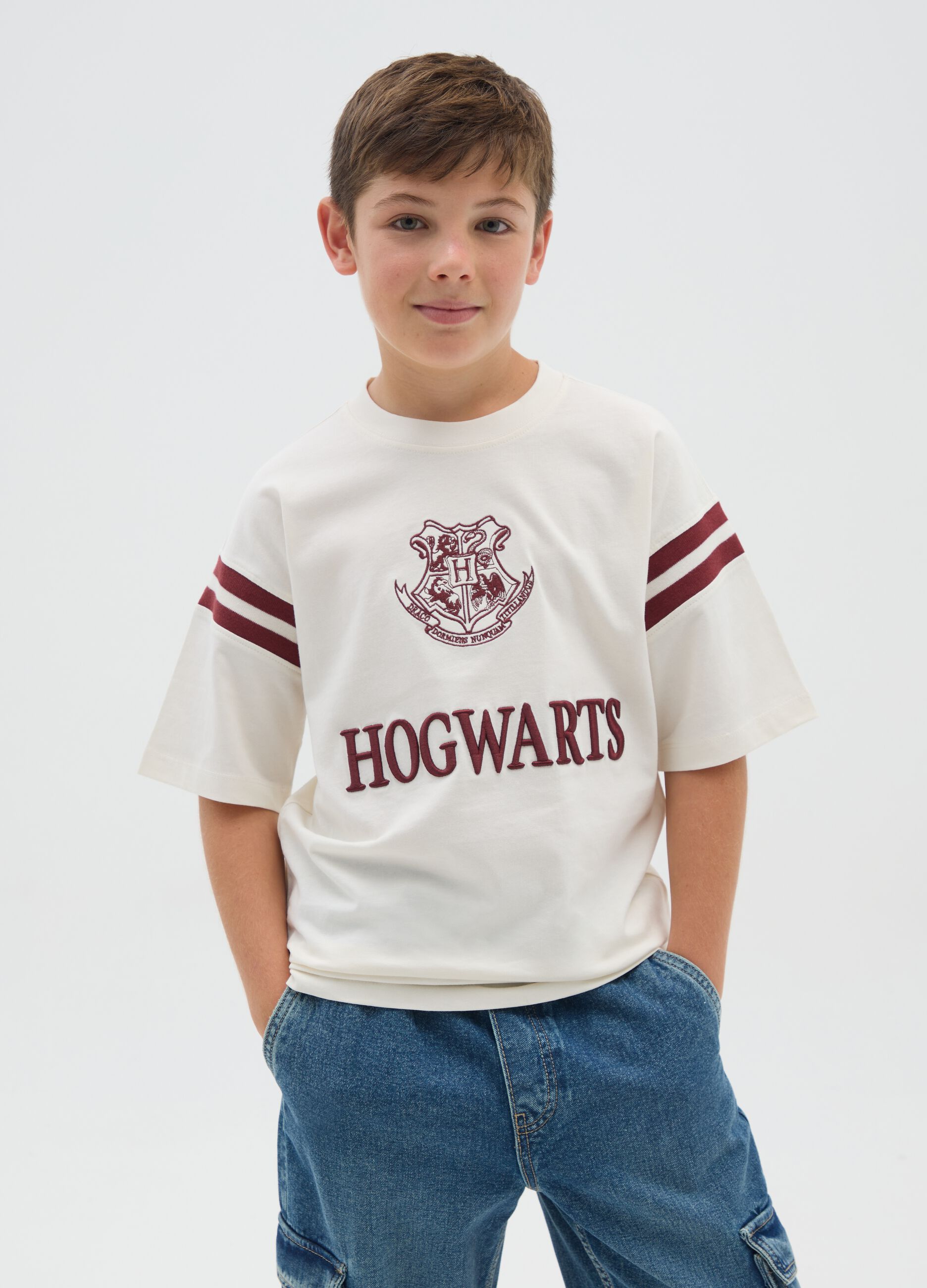 T-shirt da ragazzo in puro cotone bianca over