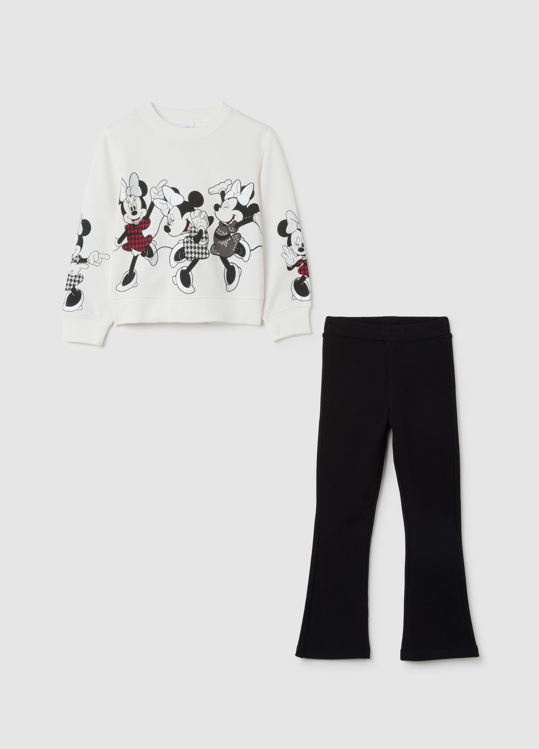 Girl's set in black and white cotton regular fit with Mickey print