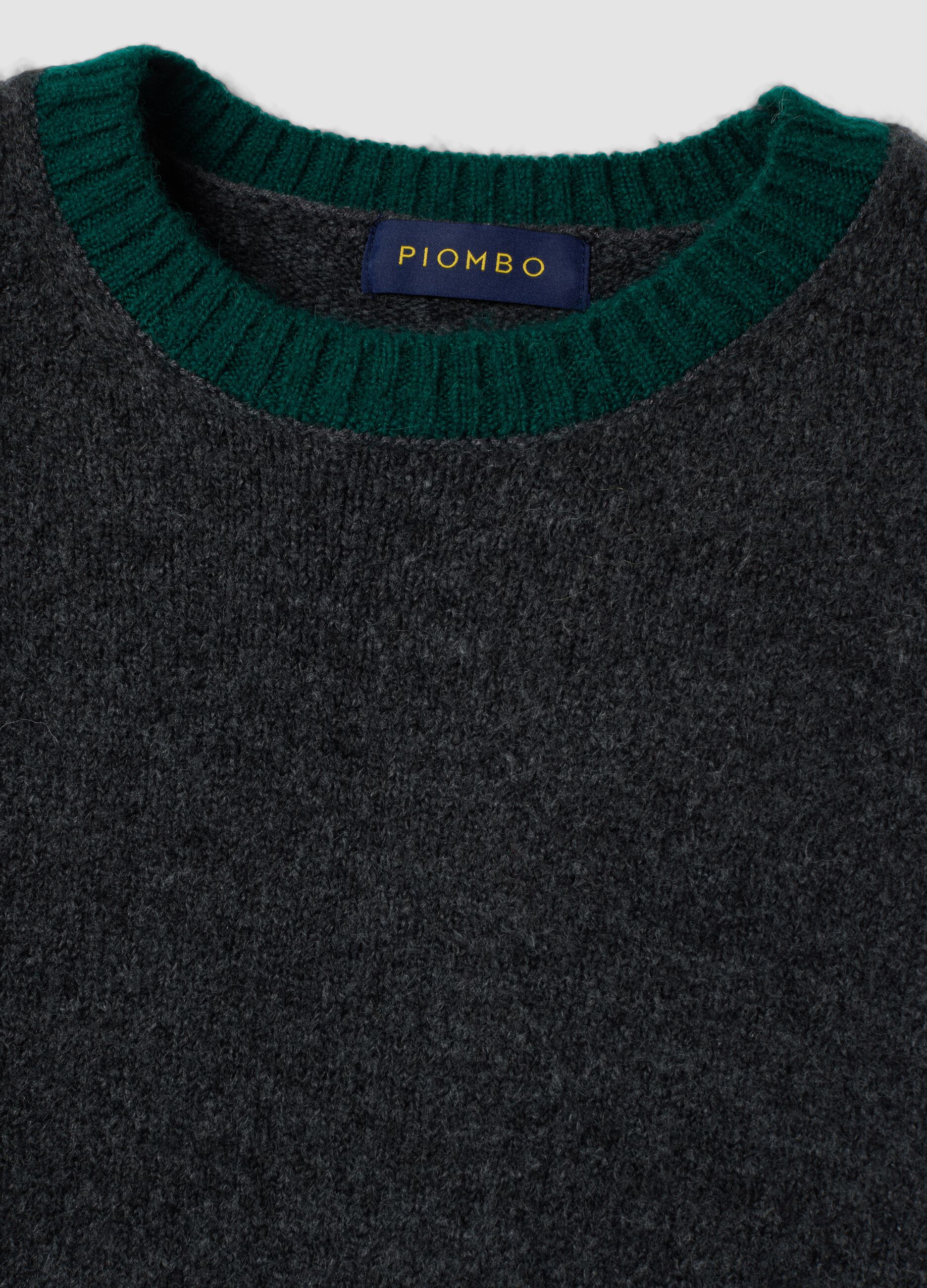 Maglione grigio scuro girocollo in lana e alpaca elasticizzate regular fit