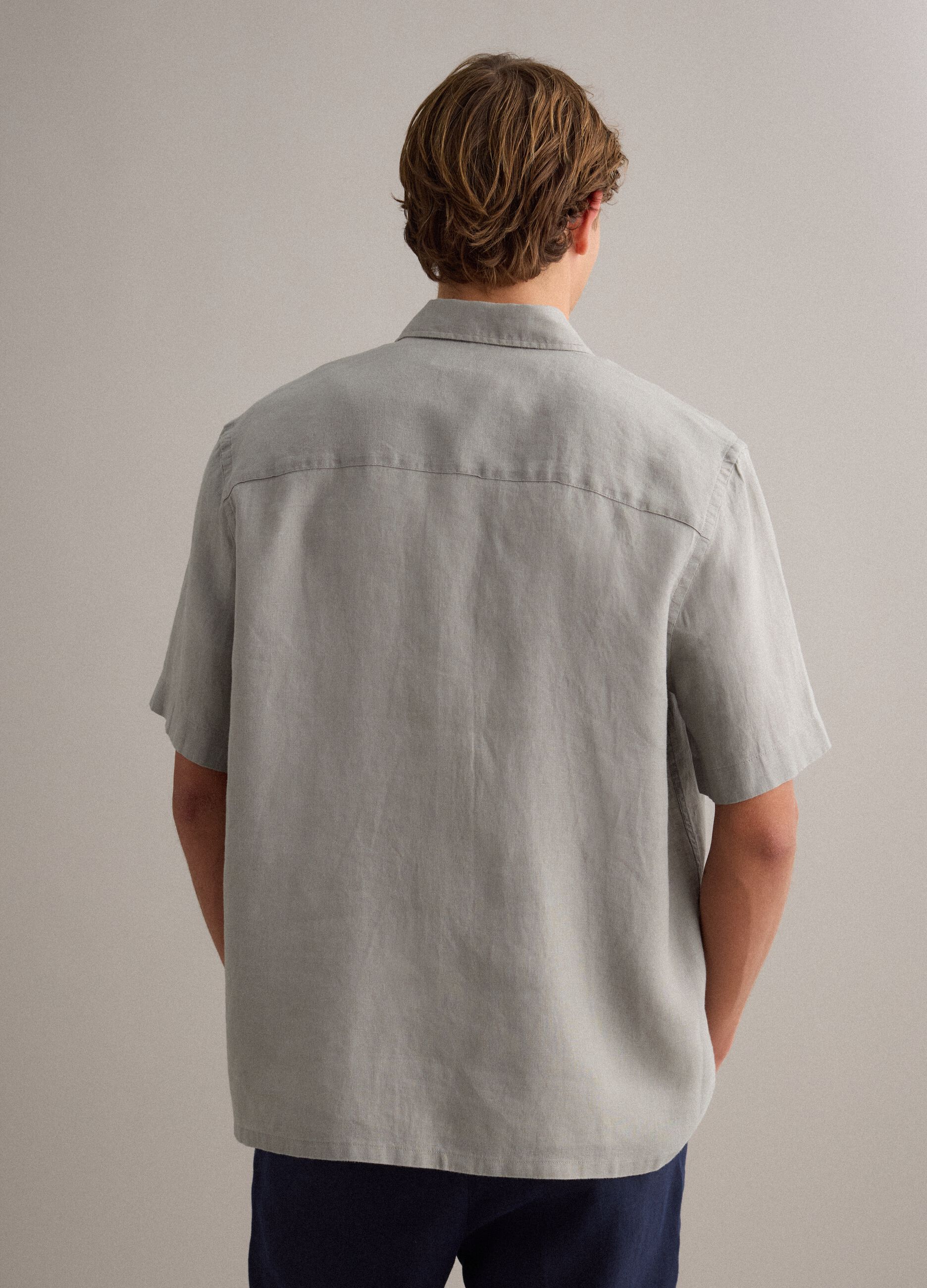 Grey pure linen shirt regular fit