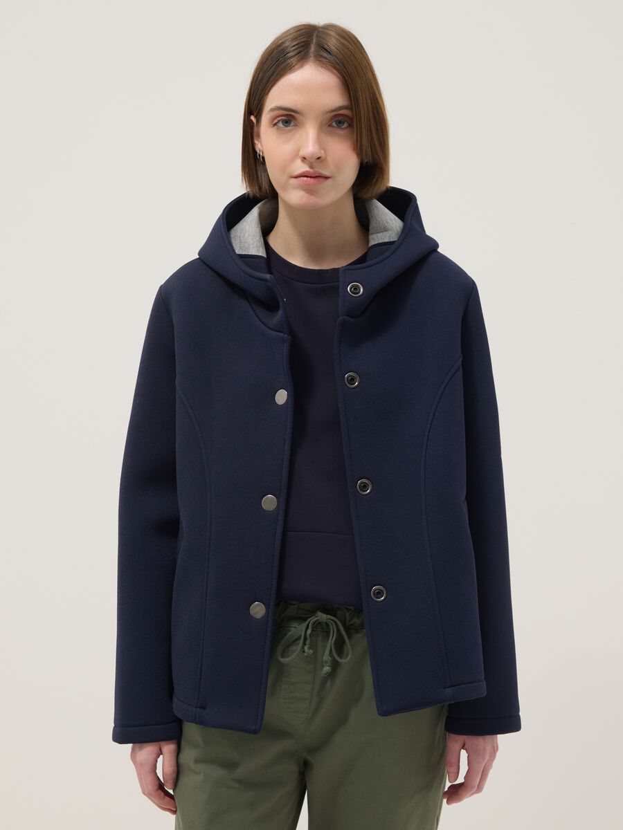 Giacca blu regular fit con cappuccio e bottoni_1