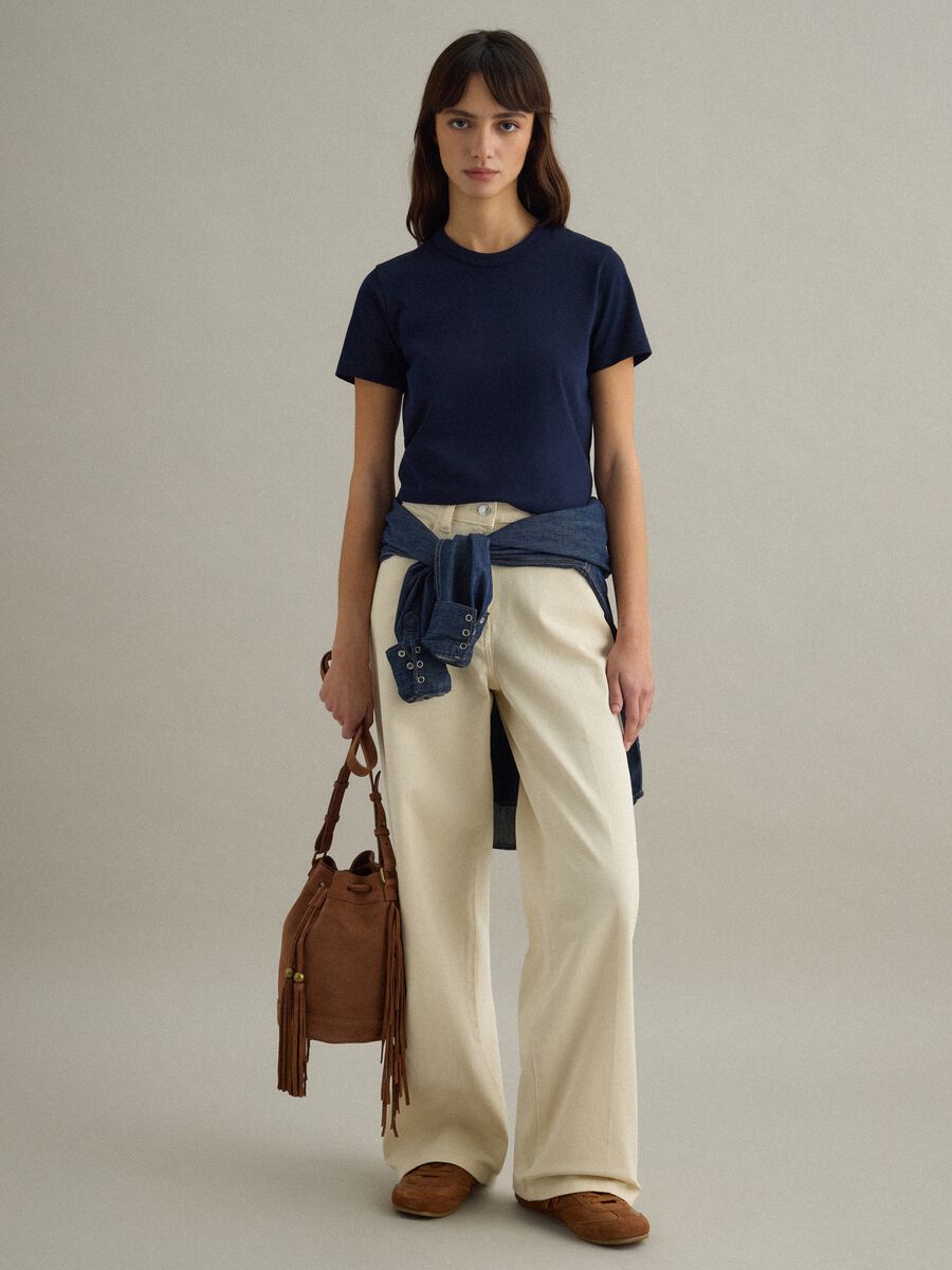 Straight Beige Stretch Cotton Chino Trousers_0