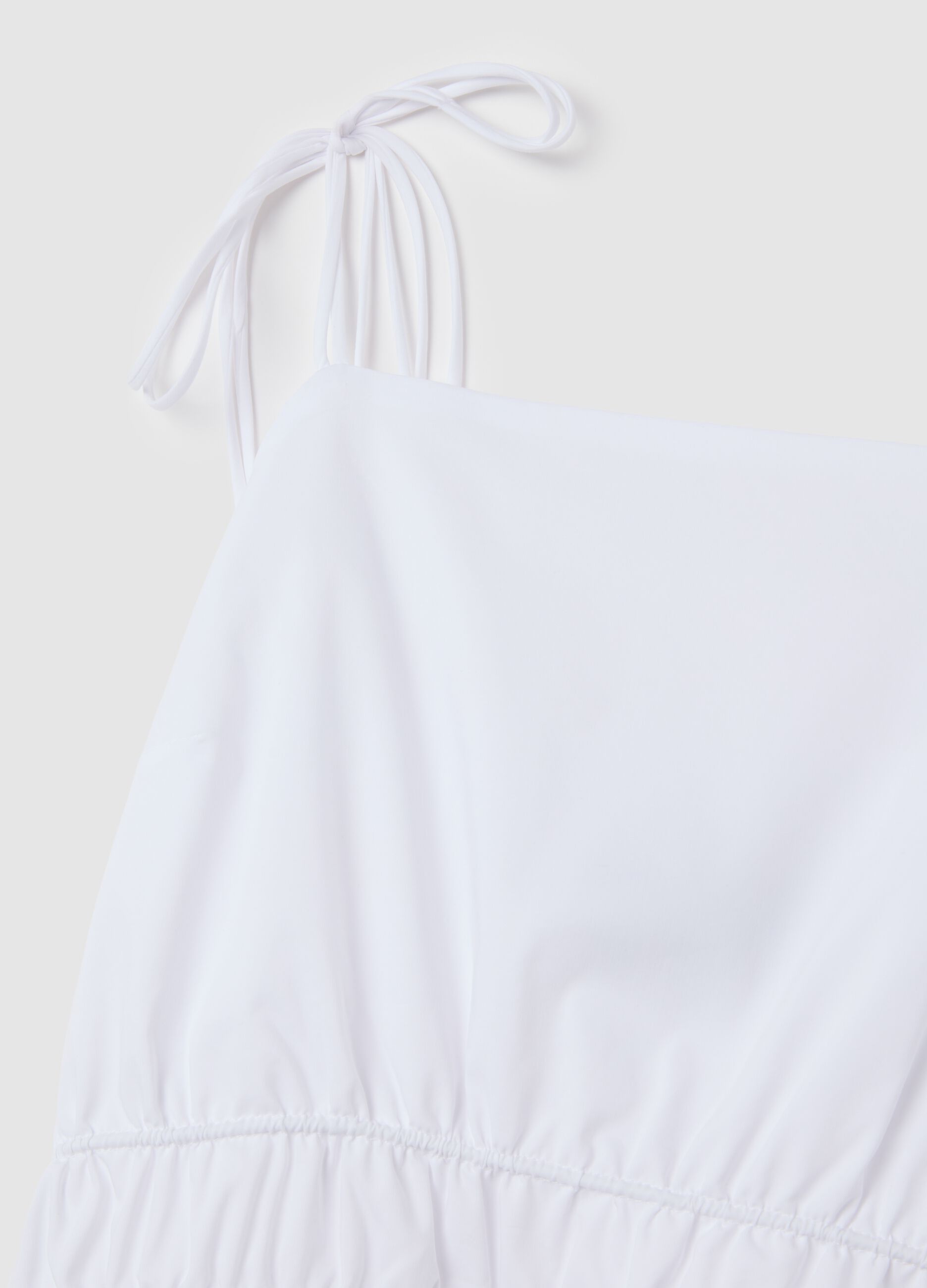 Women's long white cotton blend dress with regular fit and details