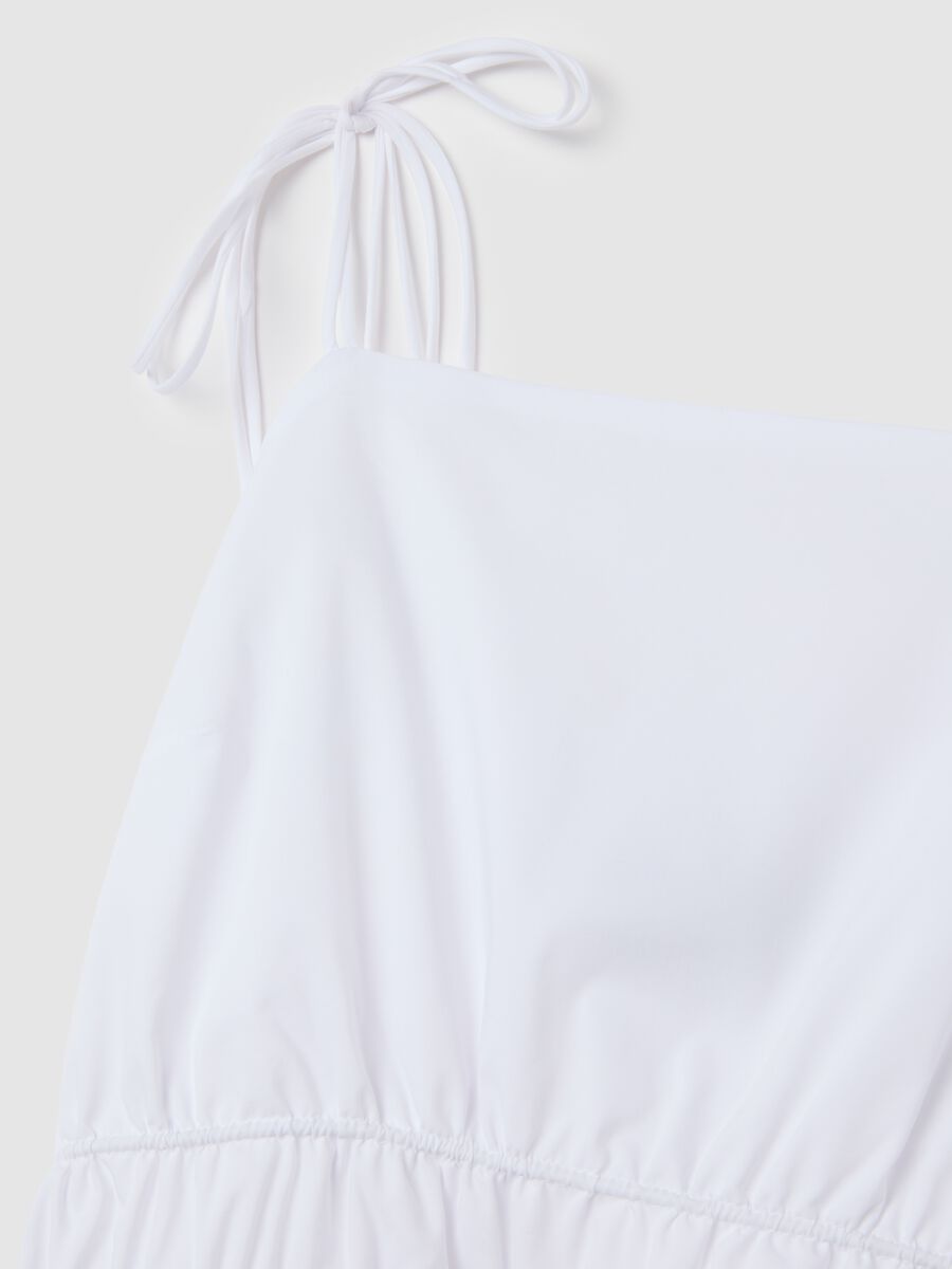 Women's long white cotton blend dress with regular fit and details_5
