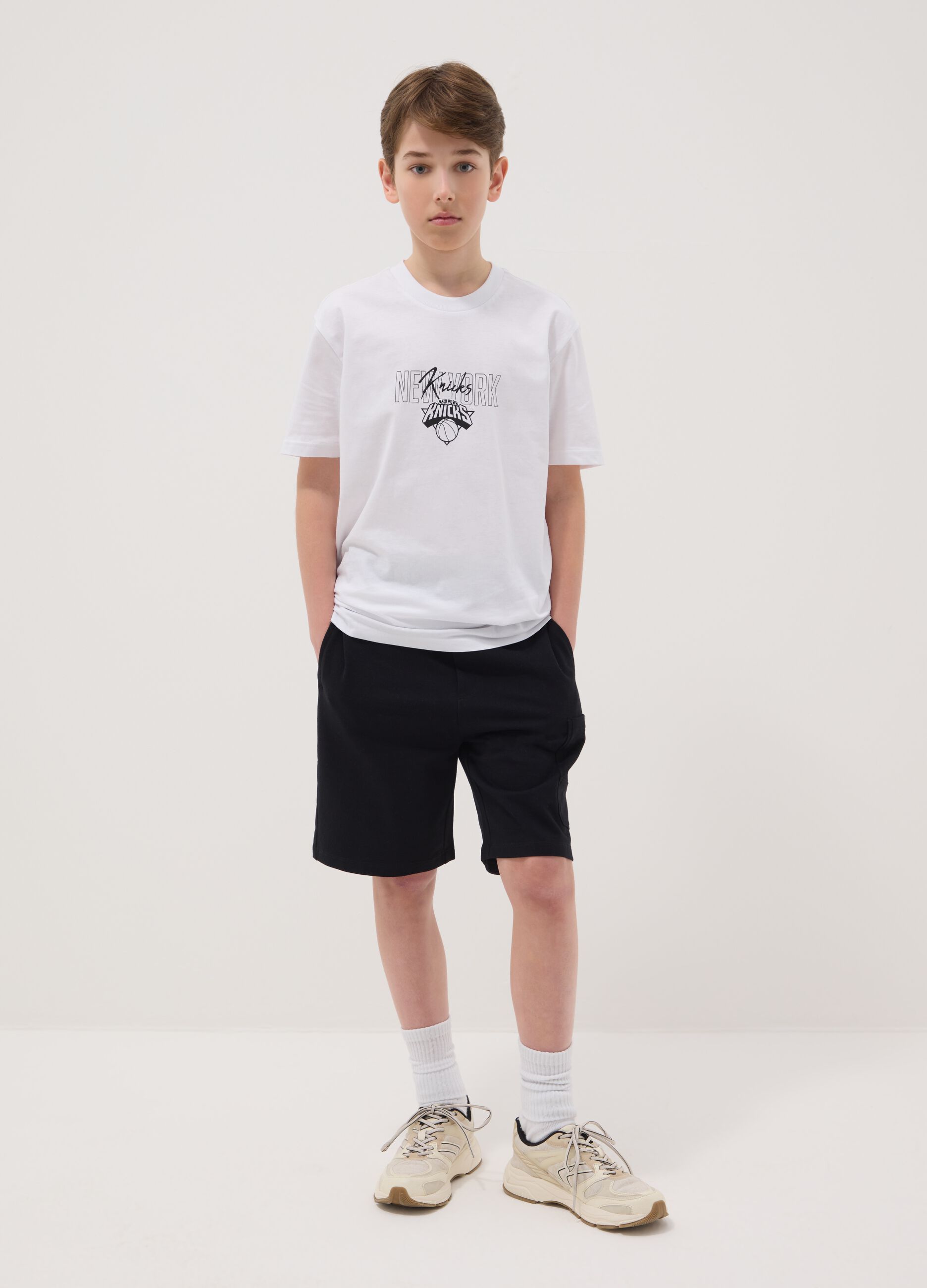 Boys' Oversized Fit Black Pure Cotton Cargo Shorts
