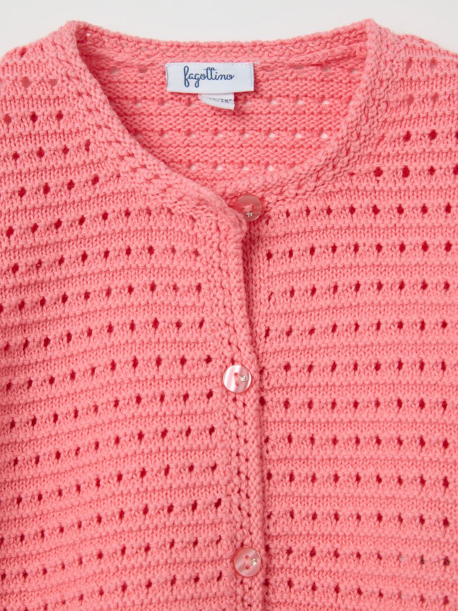Pink cardigan in openwork cotton_3