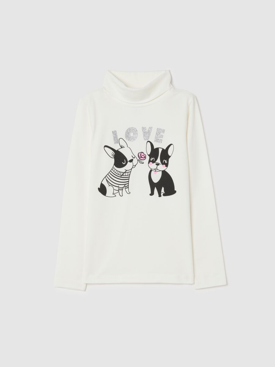 T-shirt da bambina in cotone elasticizzato bianca con stampa_0