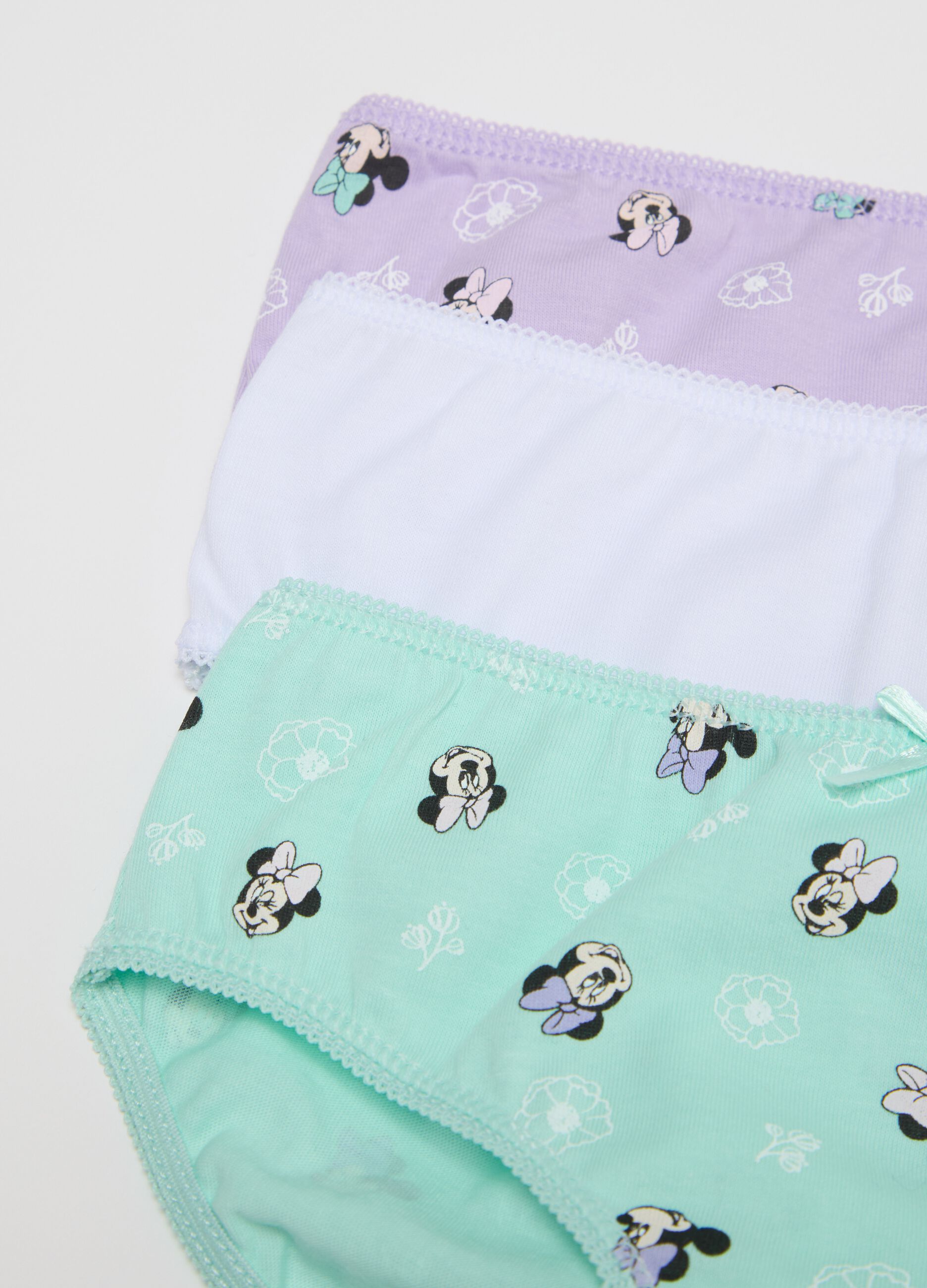 Five-pack briefs with Minnie Mouse print and bow