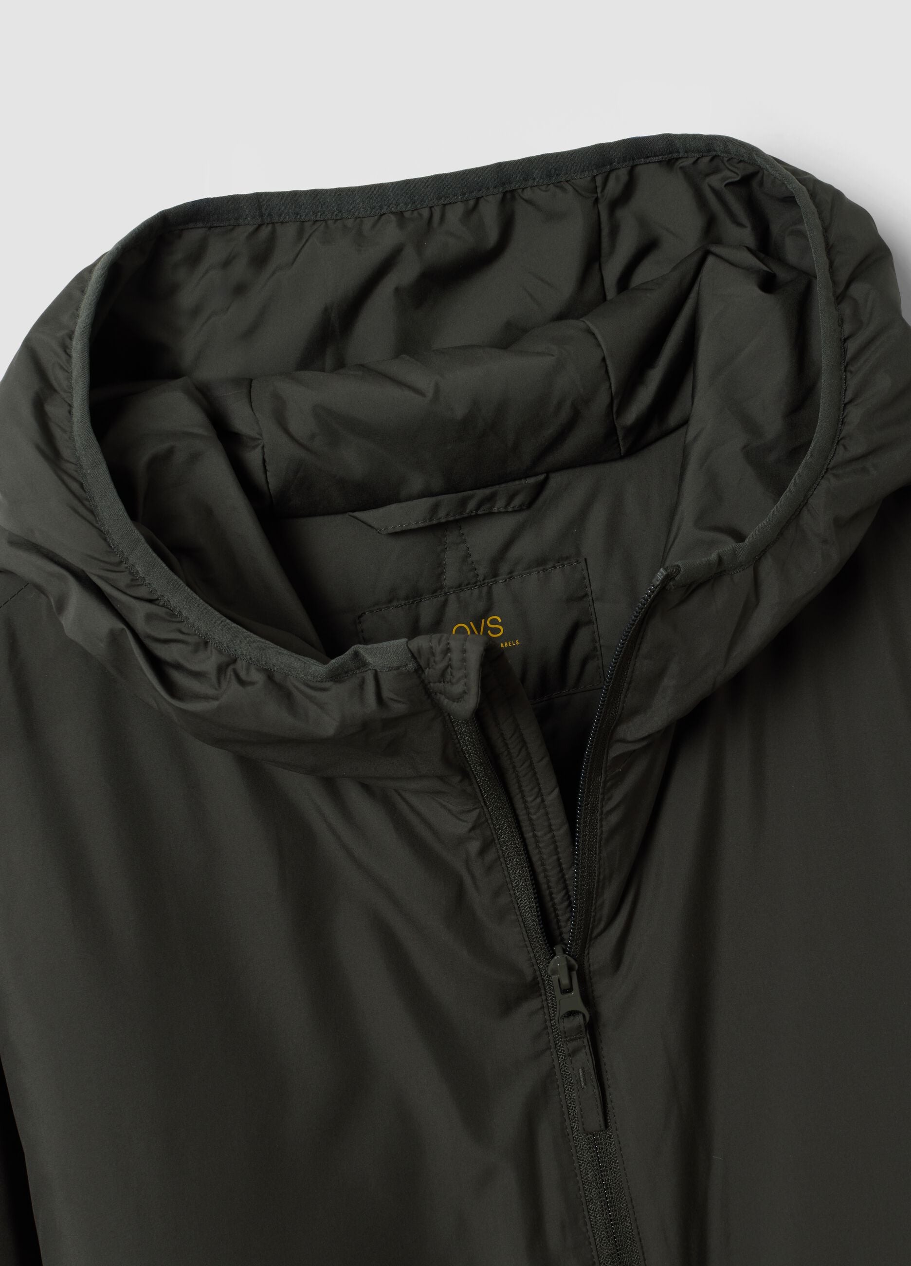 Military green hooded jacket with zip