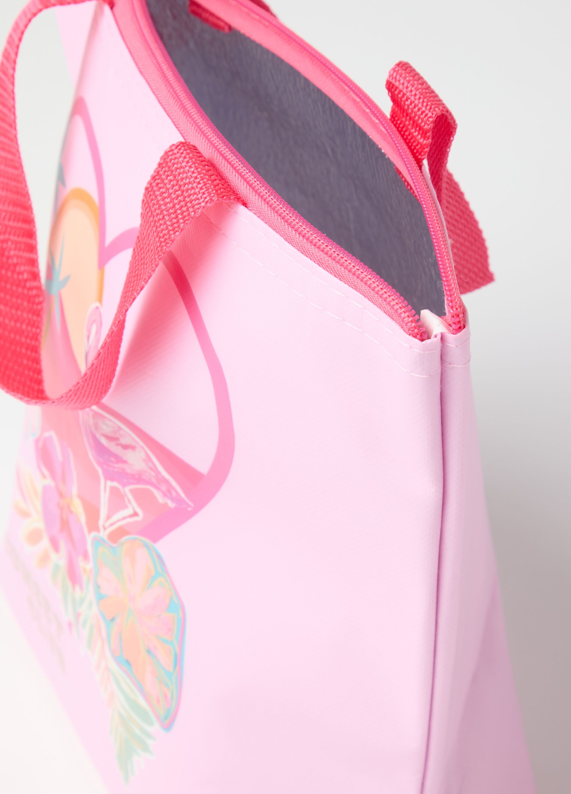 Women's pink paper bag with tropical print