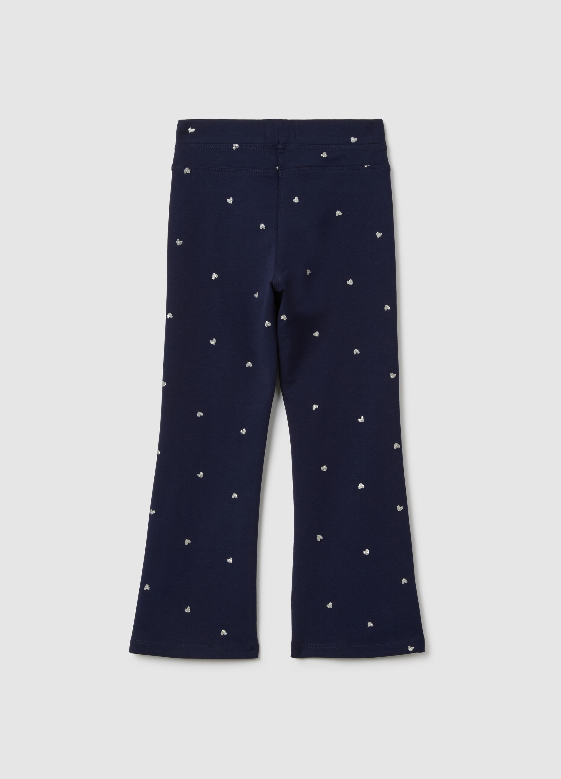 Girls' blue cotton flare trousers with hearts