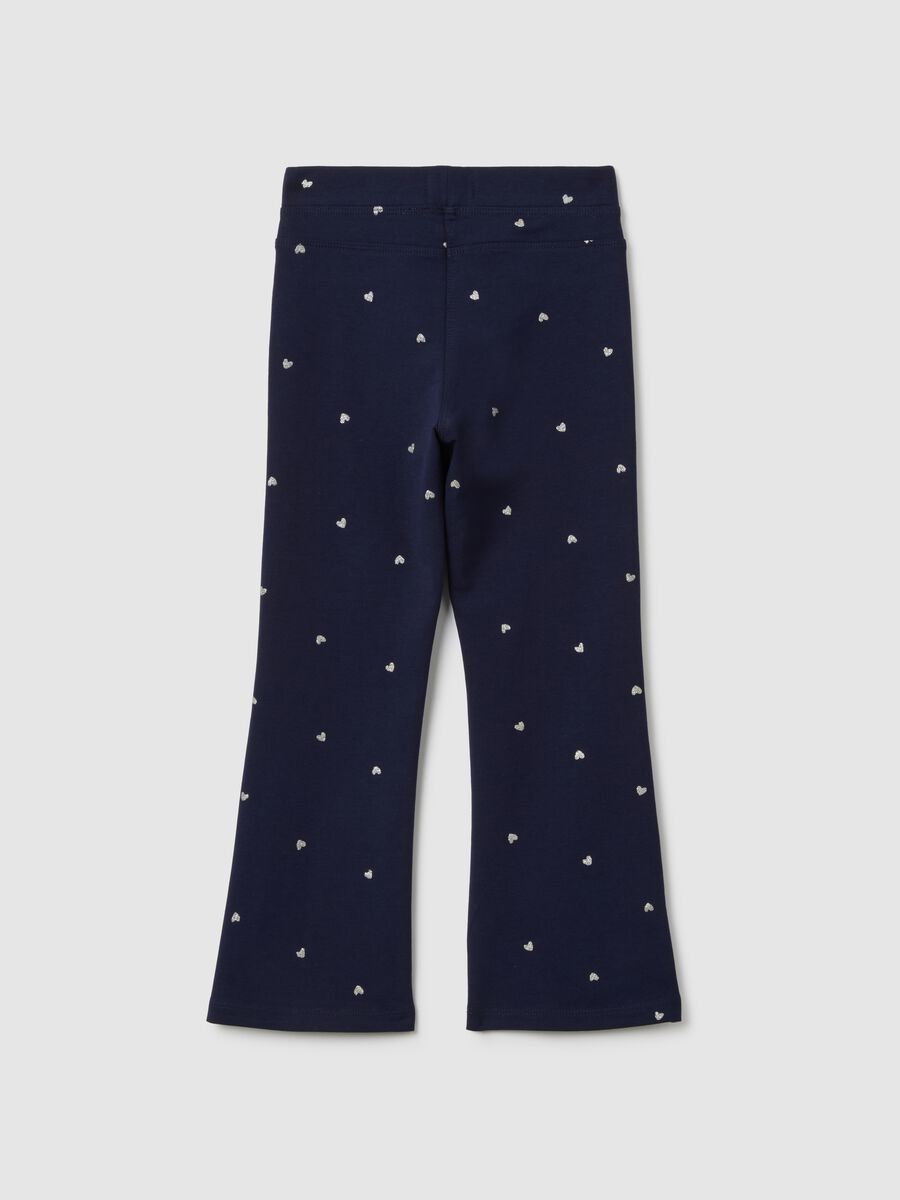 Girls' blue cotton flare trousers with hearts_1