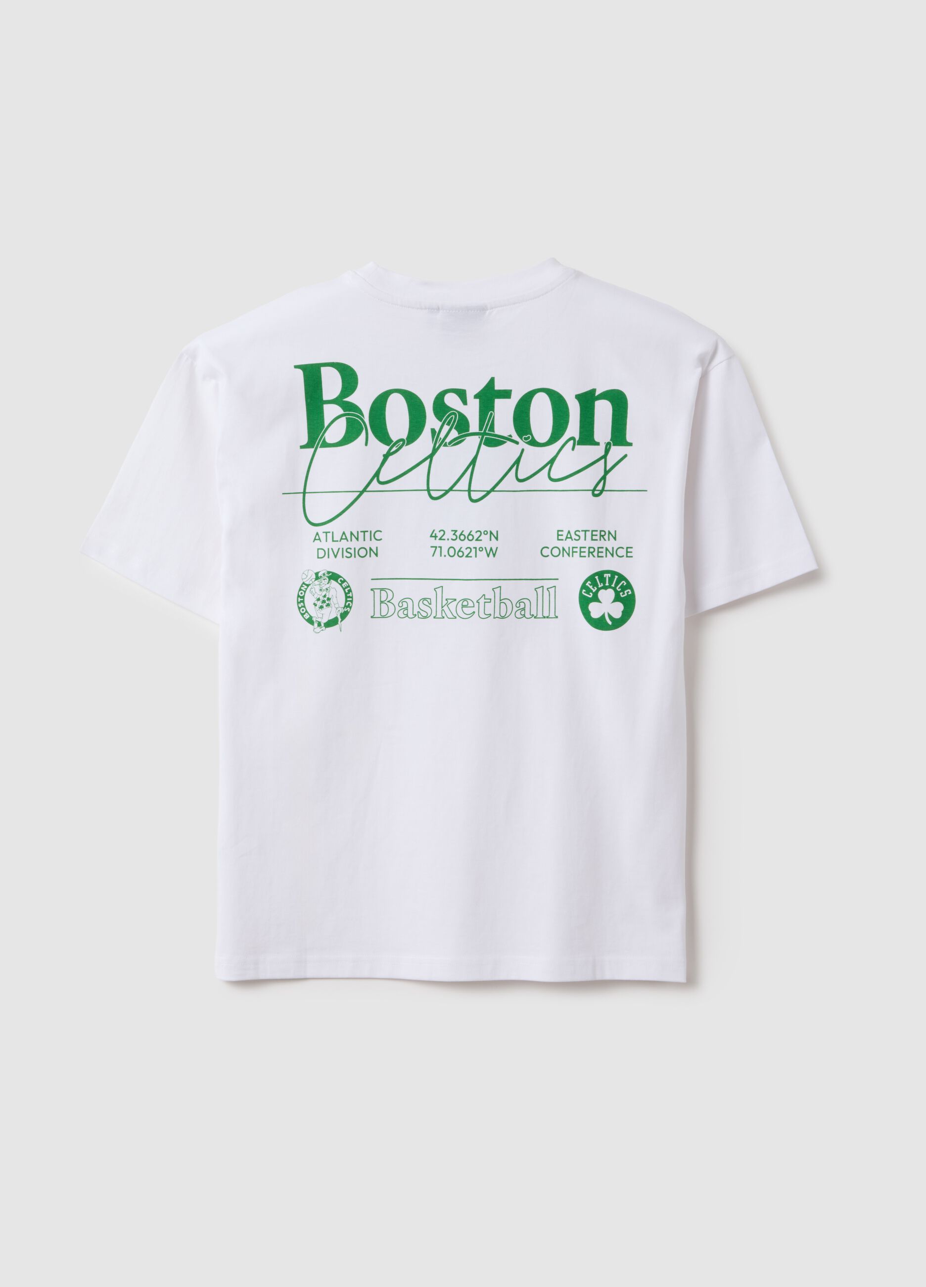 Children's white pure cotton oversized t-shirt with Boston Celtics logo