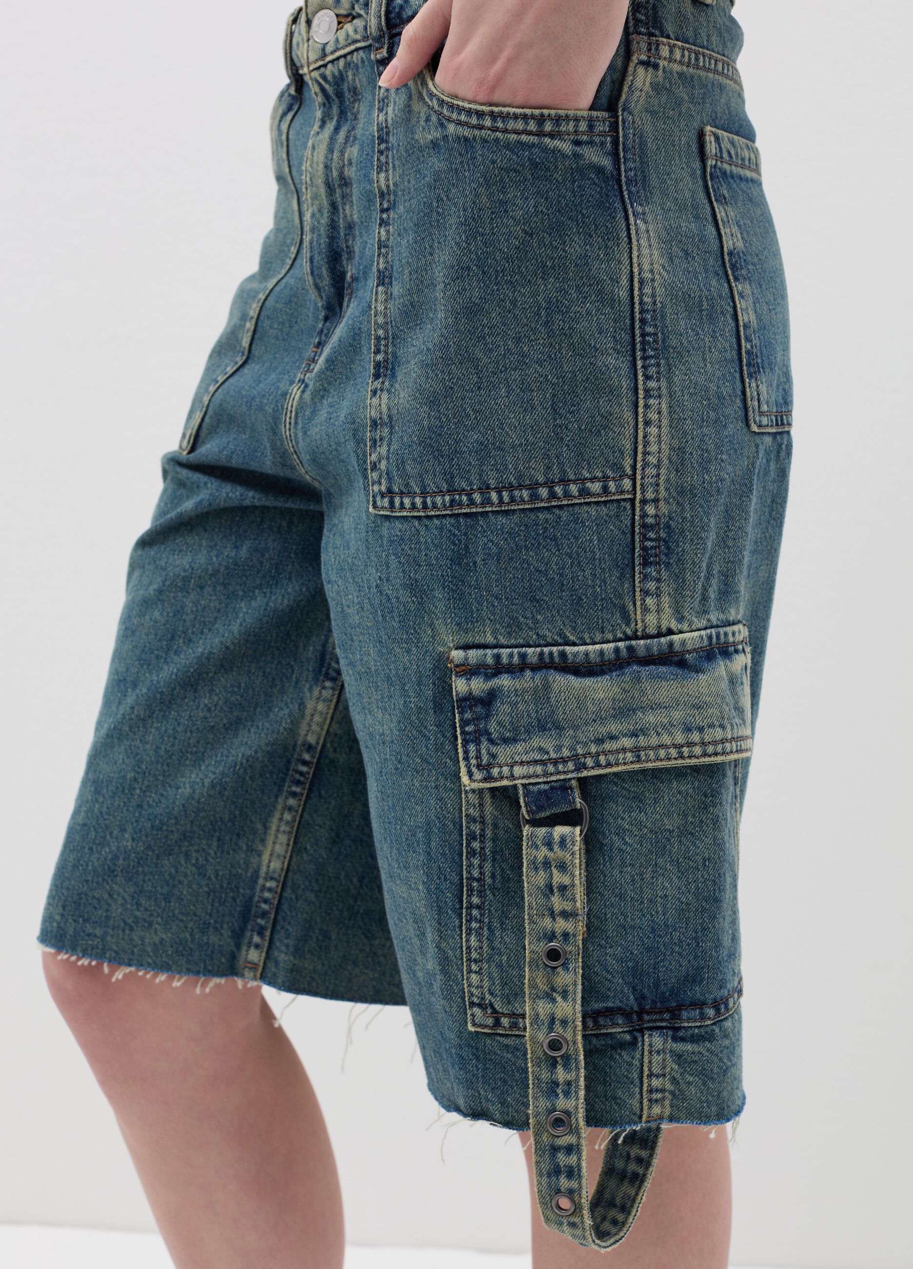 B.ANGEL X THE SEA BEYOND cargo Bermuda shorts in denim
