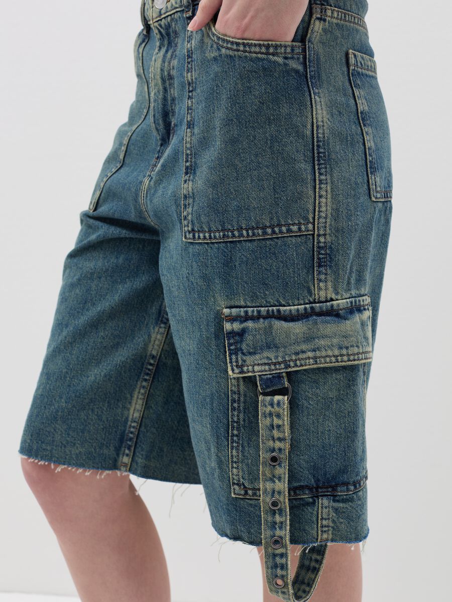 B.ANGEL X THE SEA BEYOND cargo Bermuda shorts in denim_2