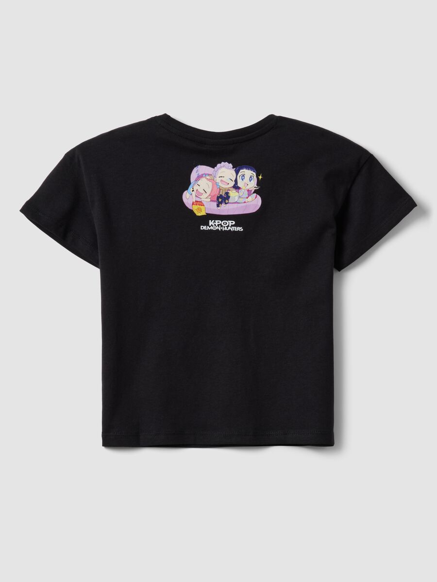T-shirt nera in puro cotone con stampa K-Pop Demon Hunters regular fit_1