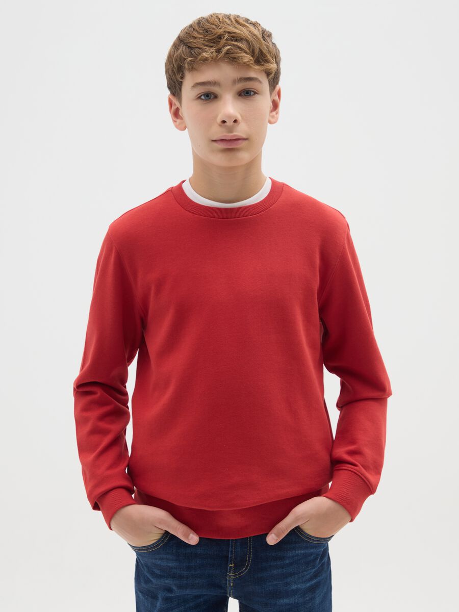 Boy's Red Cotton Crew Neck Sweatshirt in Regular Fit_0