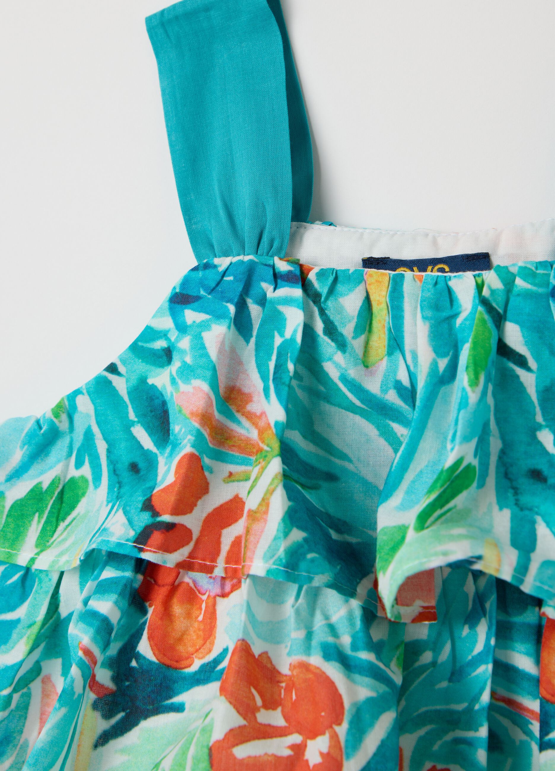 Multicoloured blouse with flounces in cotton