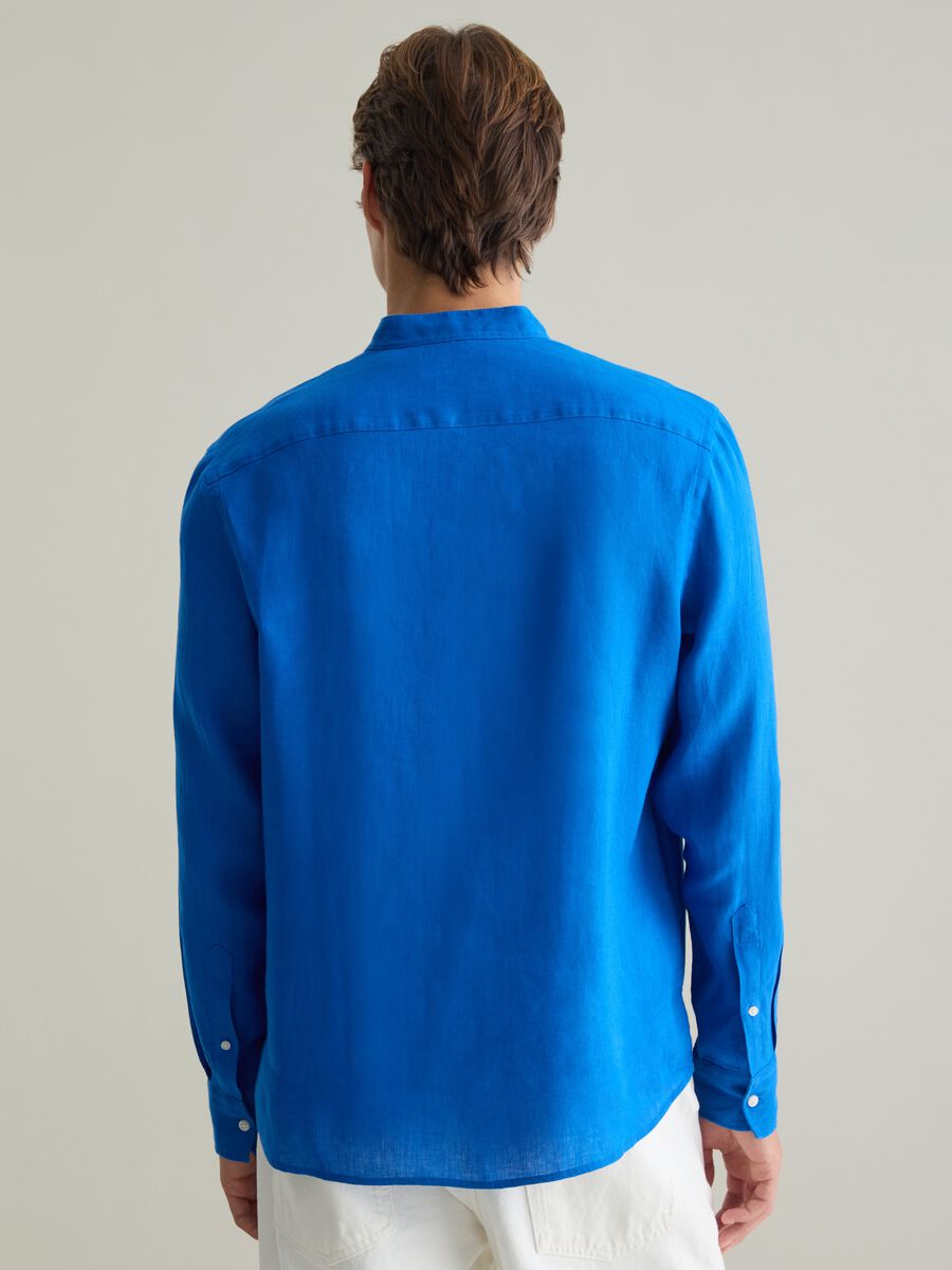 Men's Regular Fit Blue Pure Linen Shirt_2