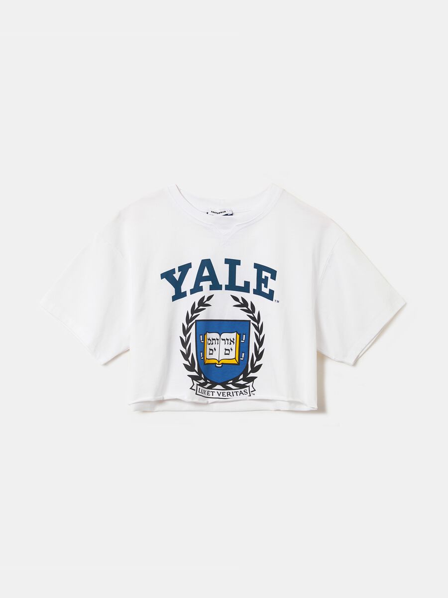 T-shirt cropped con stampa college_3