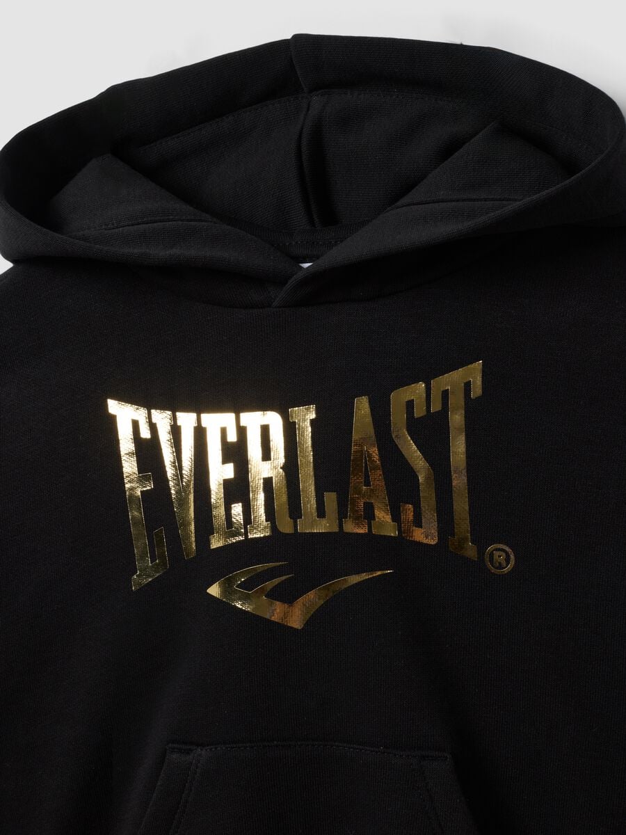 Black cotton-blend hoodie with logo for girls_2