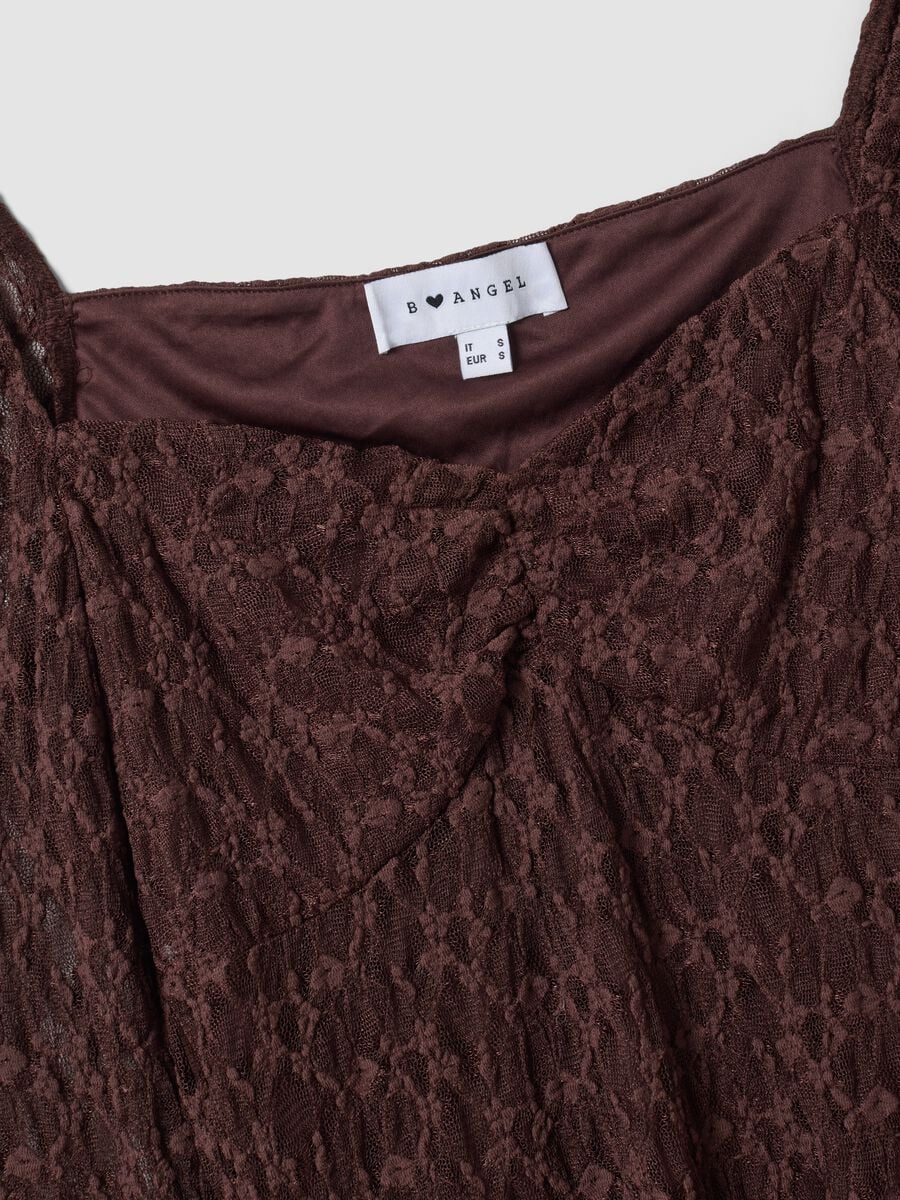 Abito marrone in tessuto elasticizzato con scollo profondo a V regular fit_1