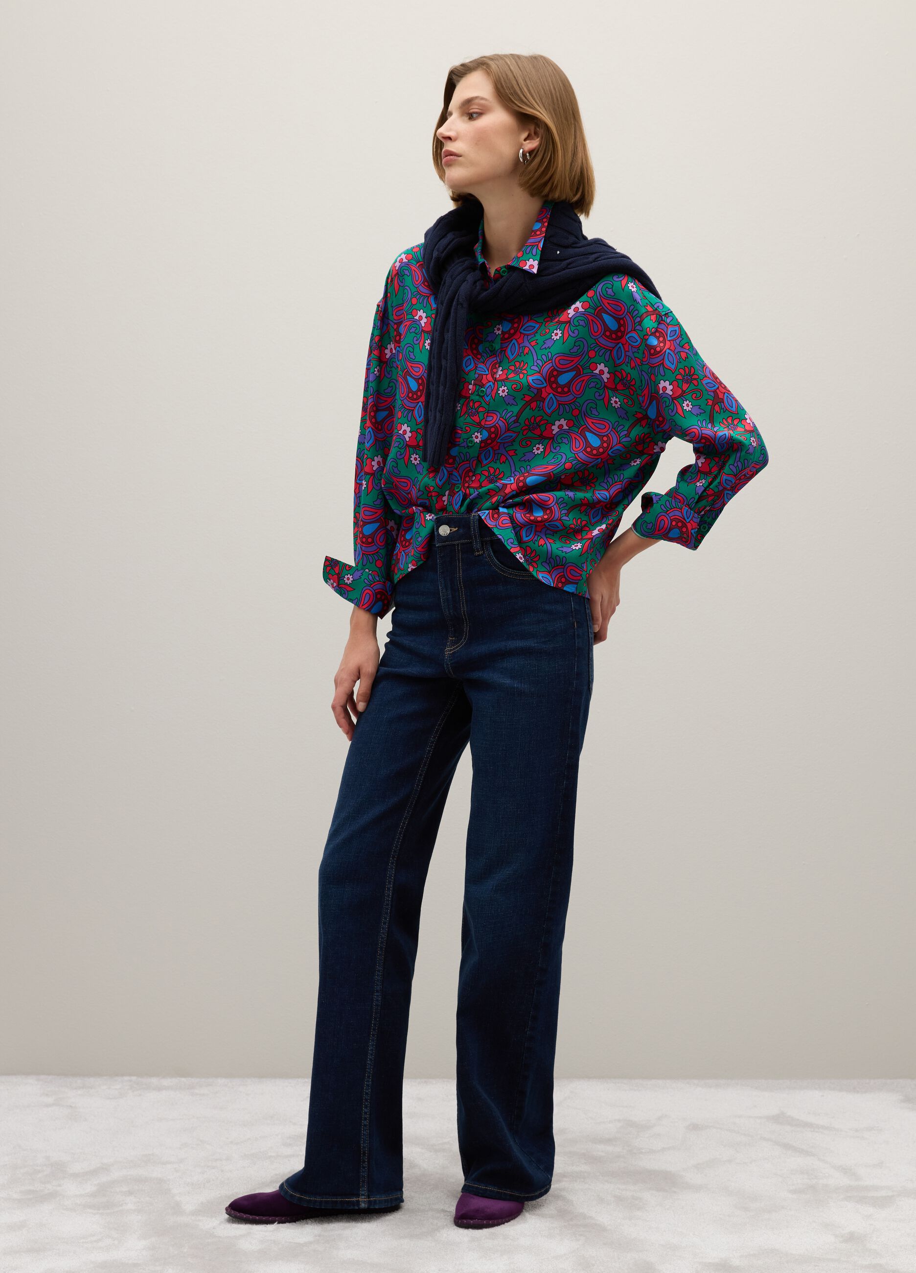 Multicolour pure viscose shirt regular fit