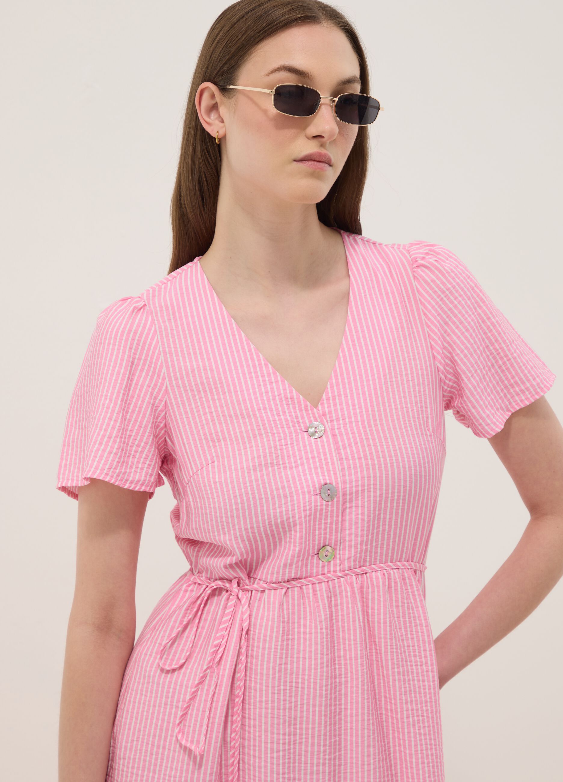 Pink striped viscose-blend dress