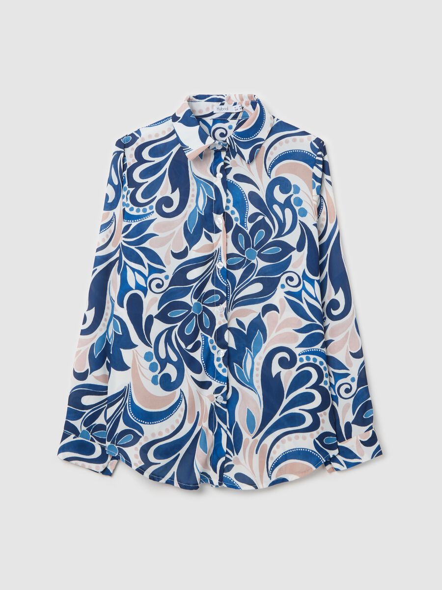 Blue and beige shirt with floral pattern_4