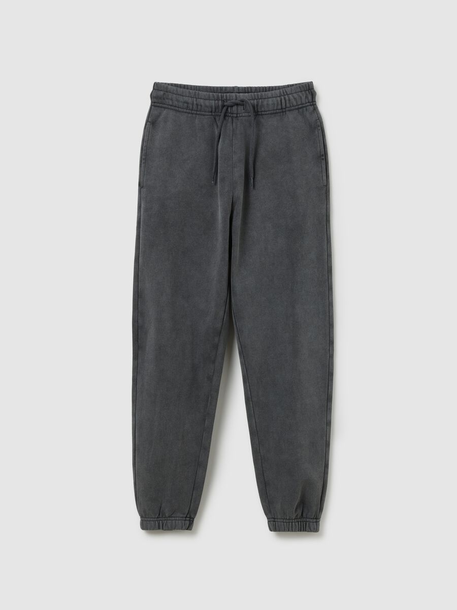Grey jogger trousers for boys in cotton blend with oversized fit_0