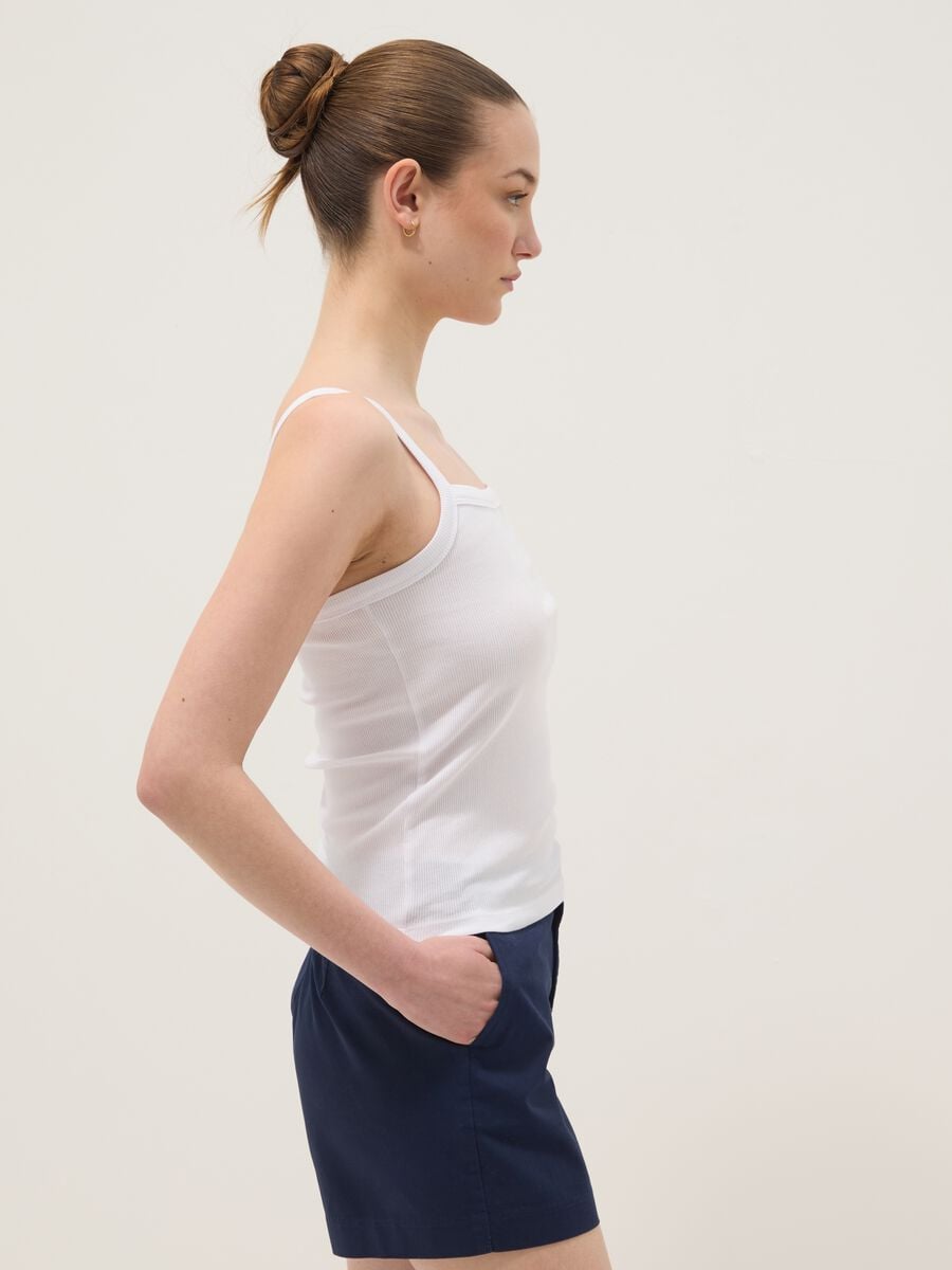 White pure cotton ribbed vest top_0