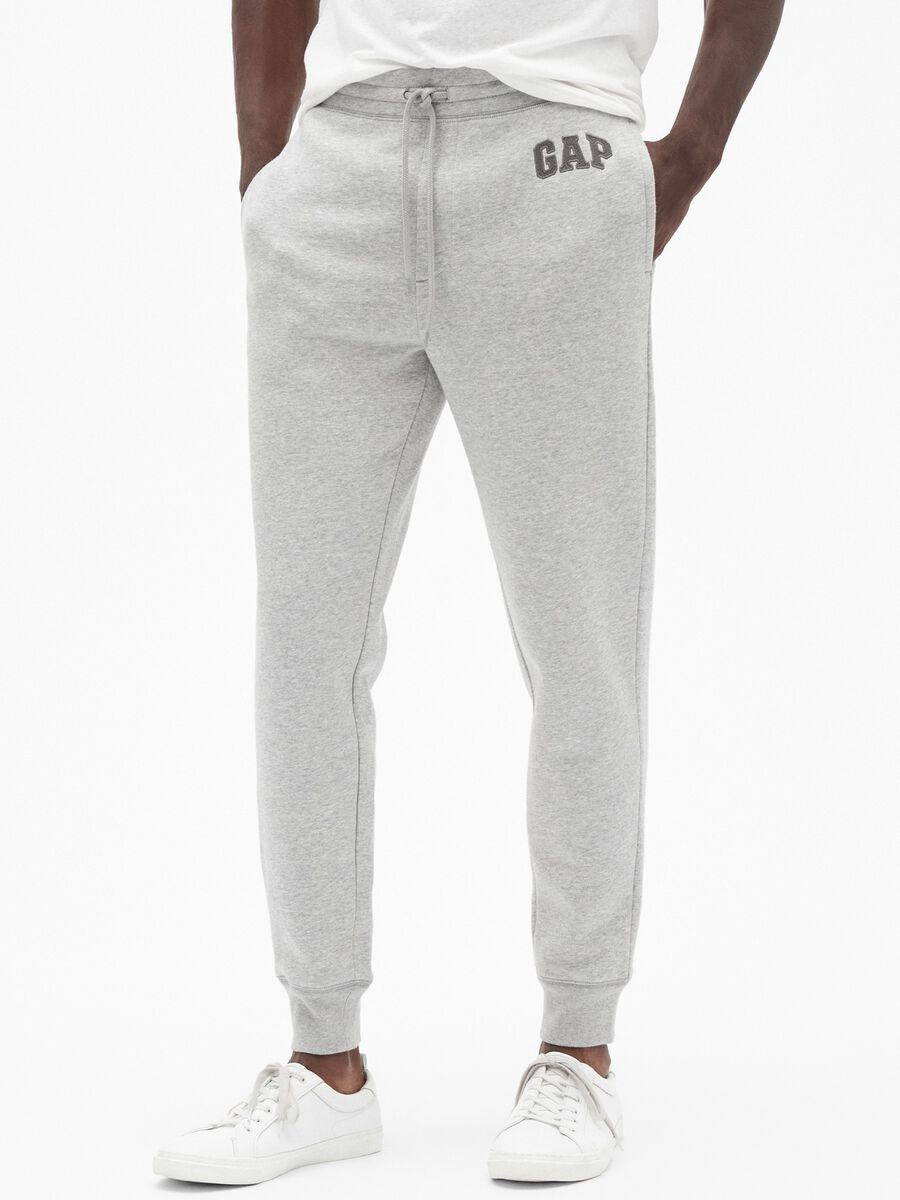 Mélange fleece joggers with logo embroidery_0