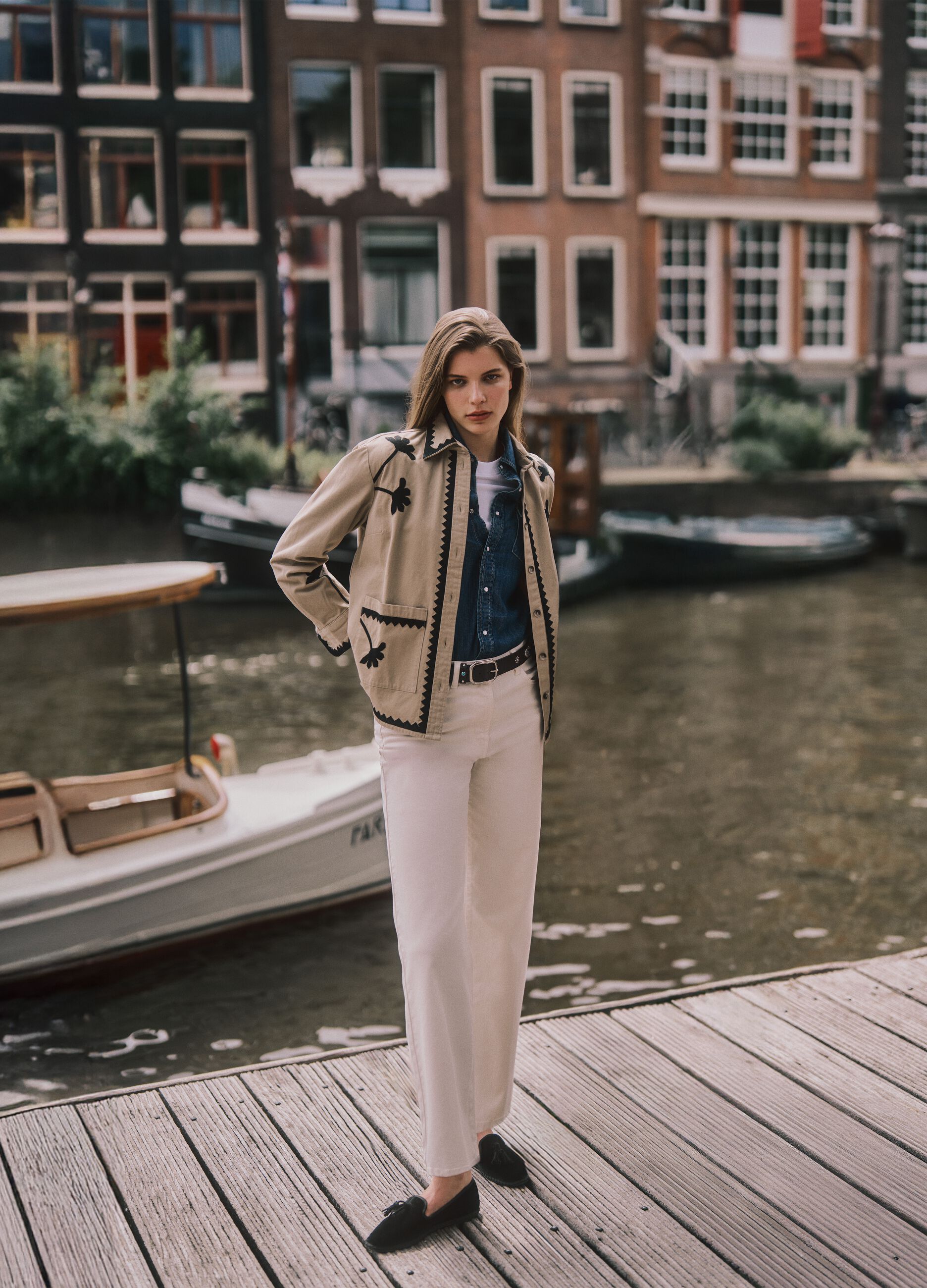 Giacca beige in puro cotone multicolor regular fit