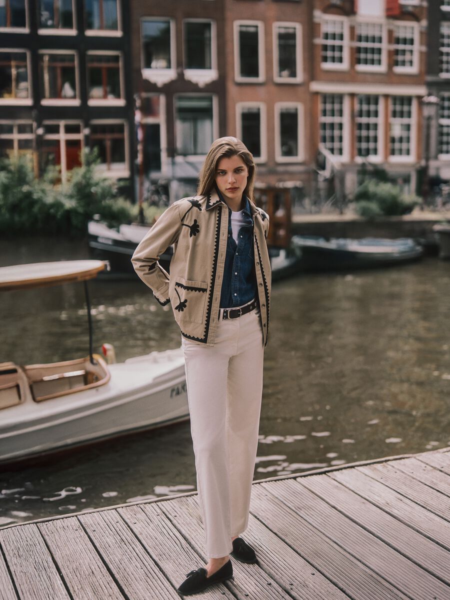 Giacca beige in puro cotone multicolor regular fit_0