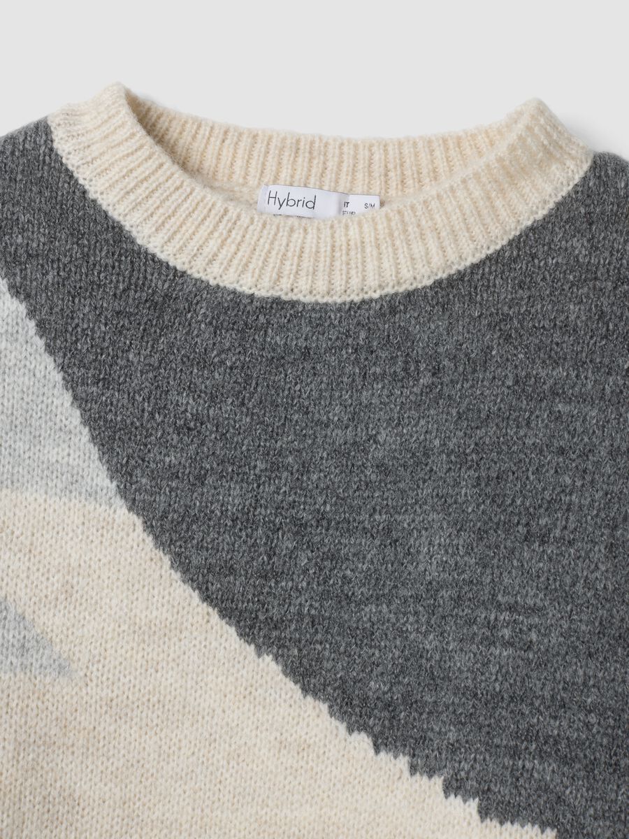 Ecru wool-blend colour-block jumper, regular fit_1