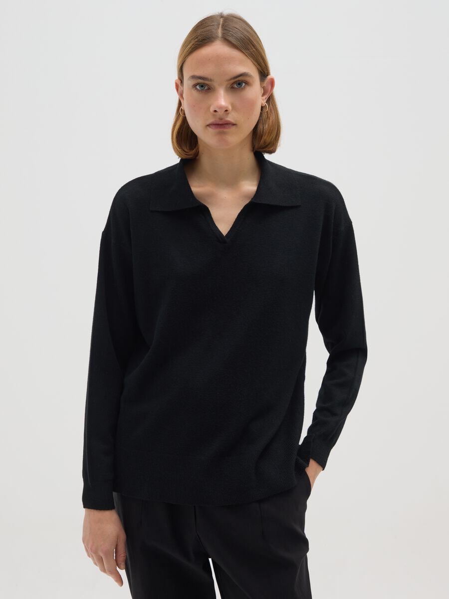 Black long-sleeve shirt with regular fit_0