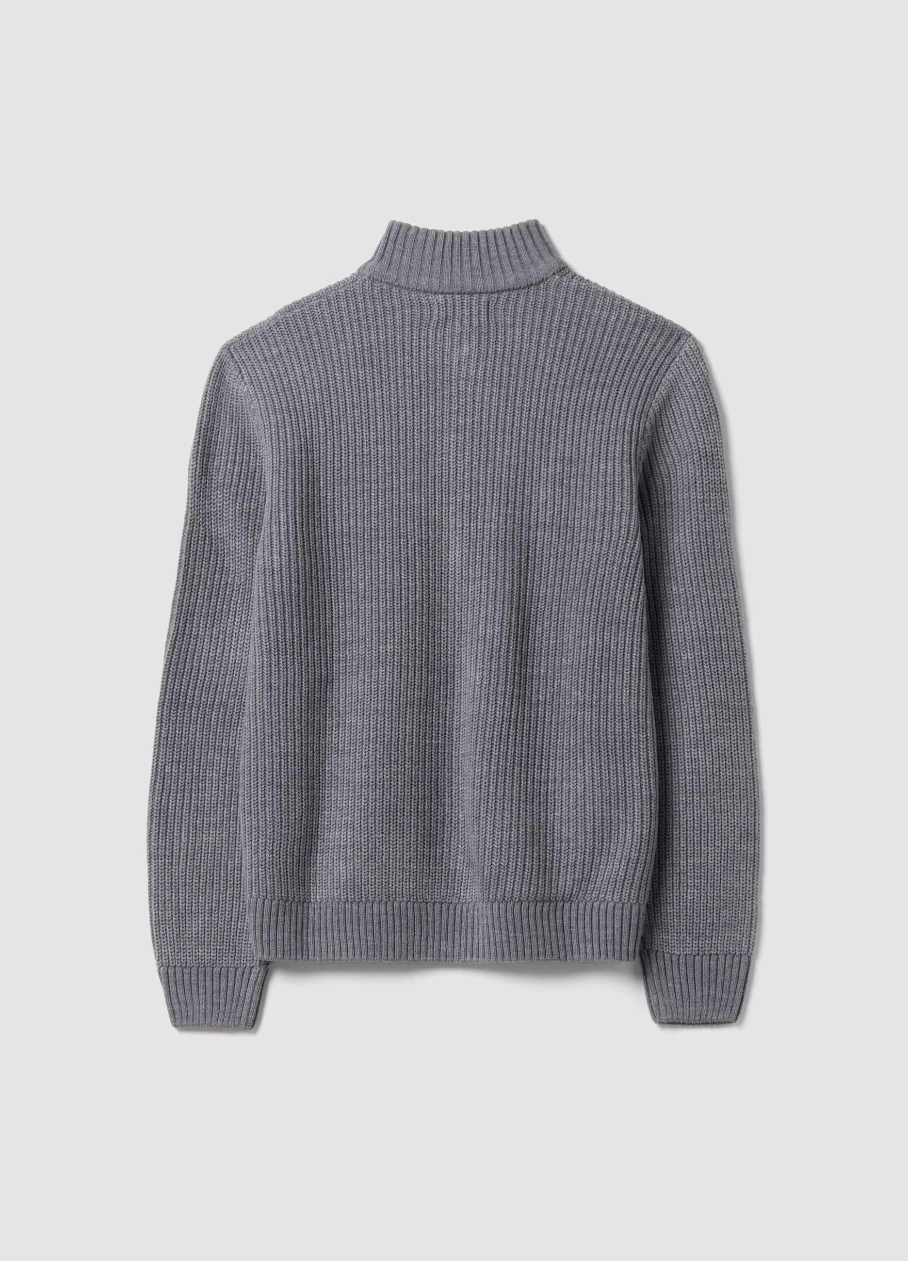 Cardigan grigio in maglia a coste con colletto e zip regular fit