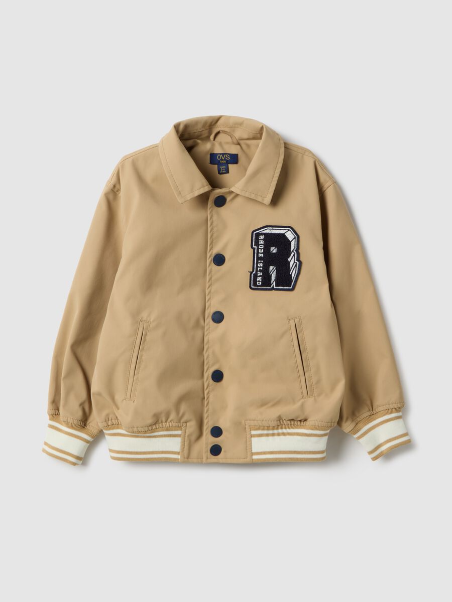 Children's beige bomber jacket regular fit with patch_0
