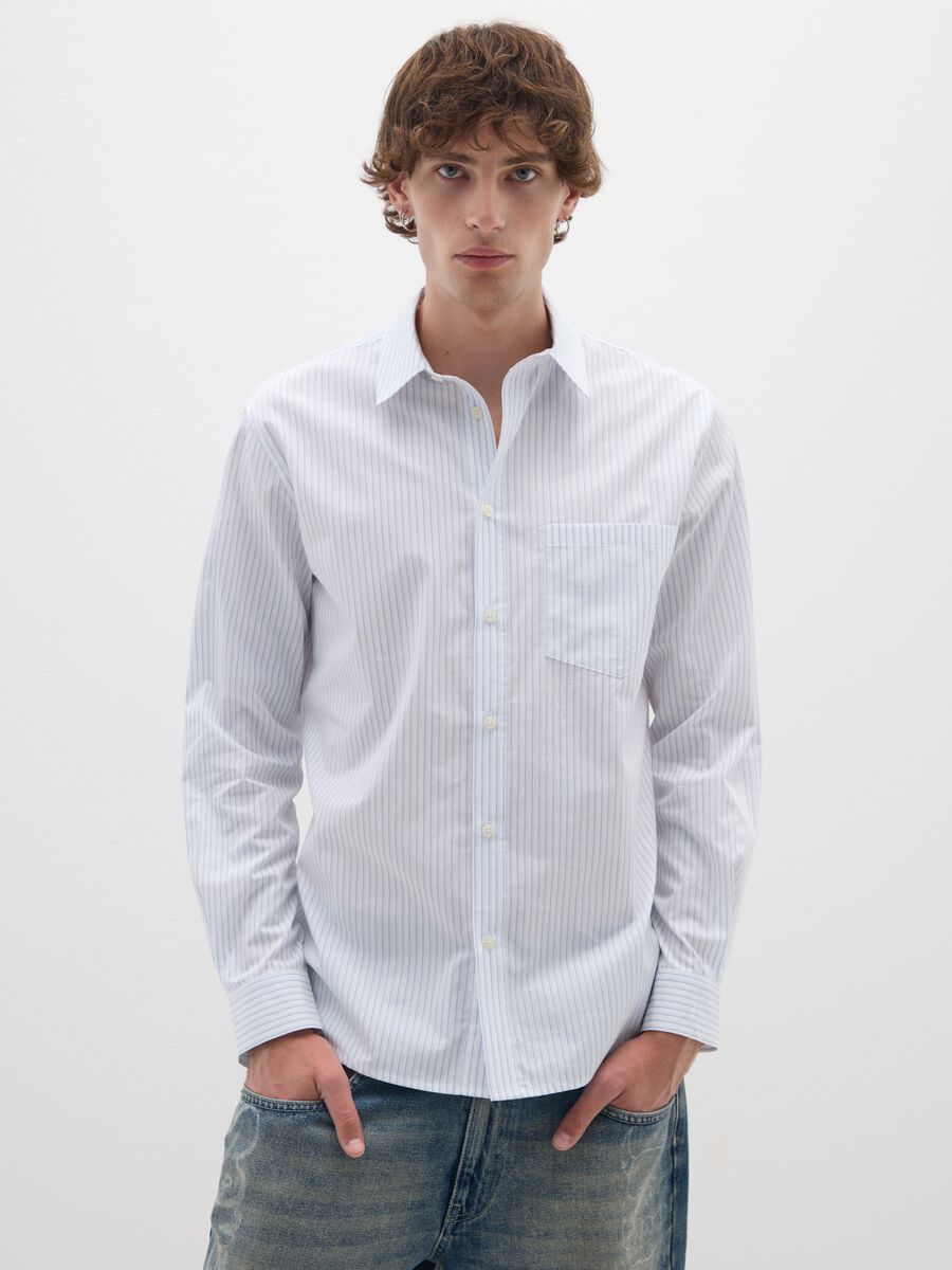 White striped pure cotton shirt in regular fit_0