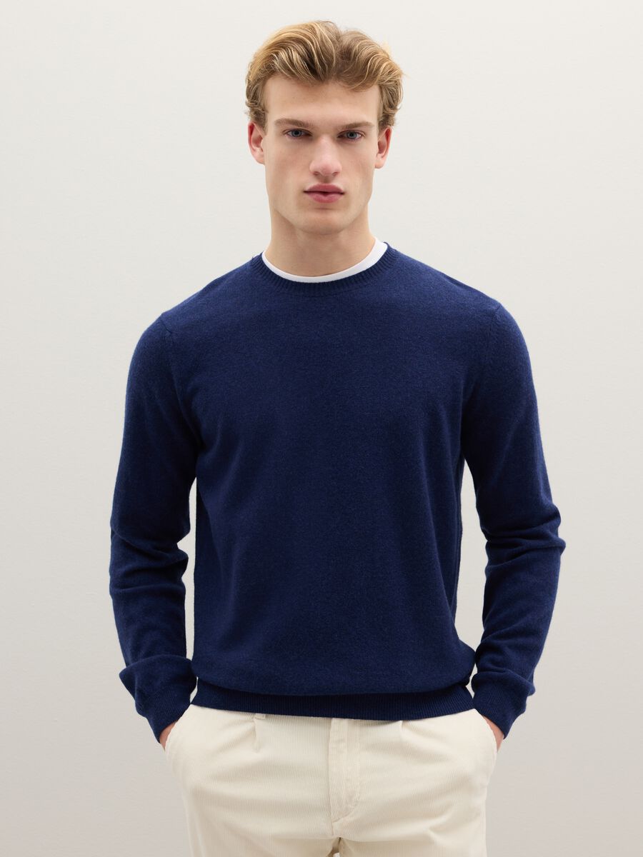 Blue crew neck pure lambswool sweater regular fit_0