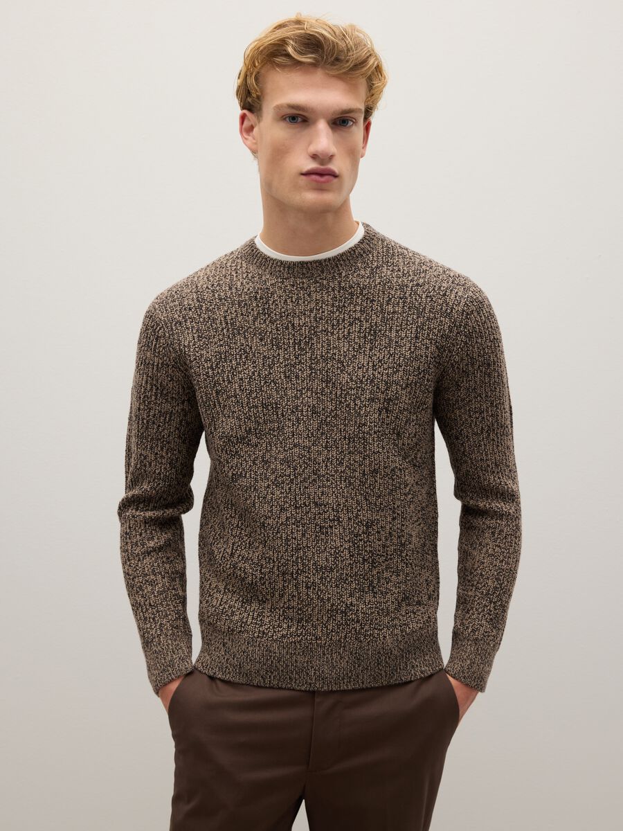 Brown round neck sweater regular fit_0