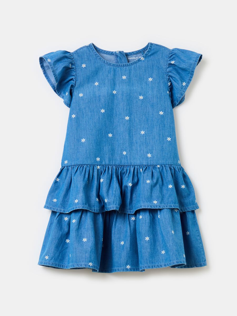 Denim dress with small flowers print_0