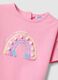 Pink stretchy cotton girl's T-shirt with rainbow embroidery_3