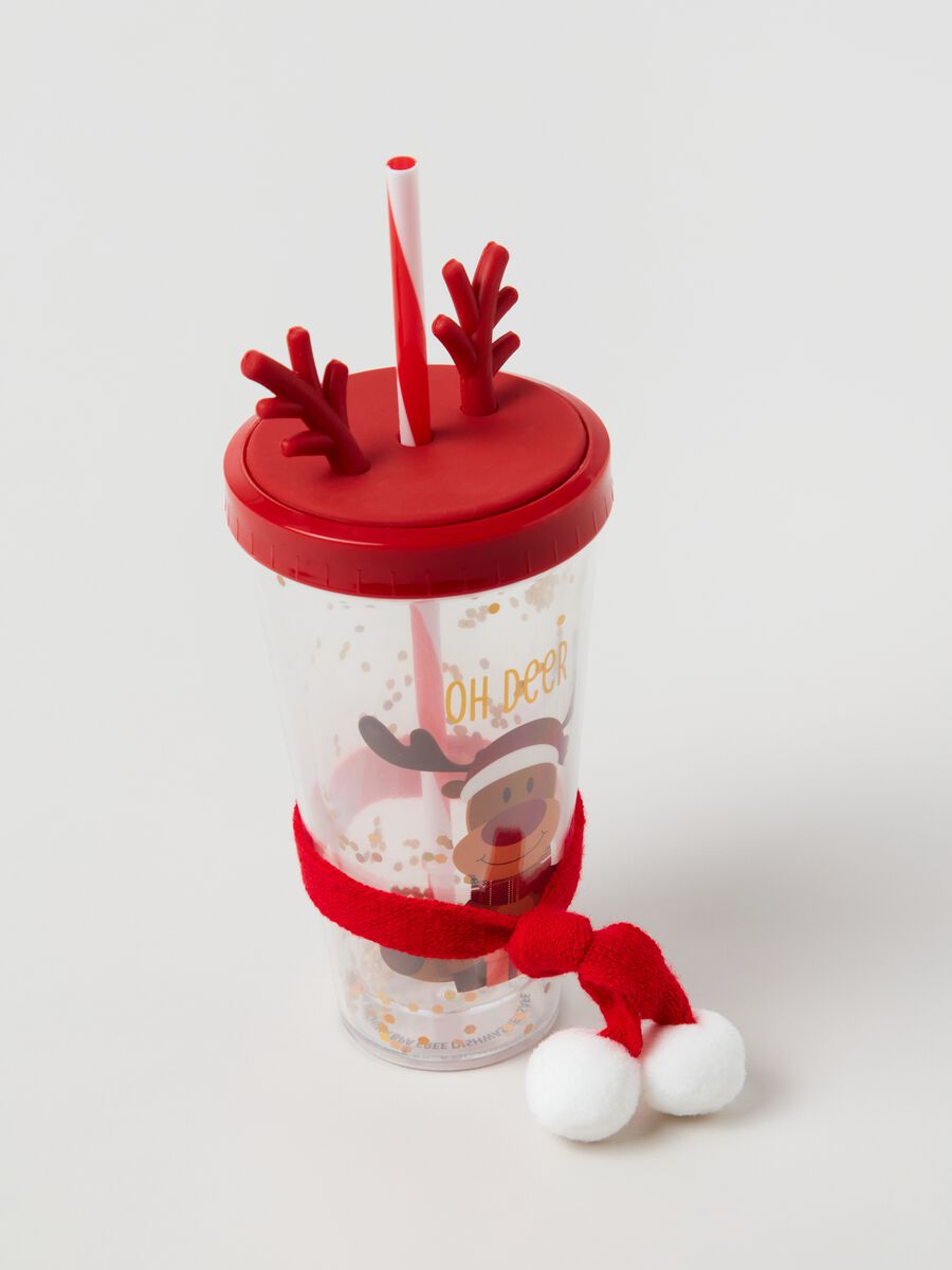 Bicchiere con tappo e cannuccia renna Rudolph_2