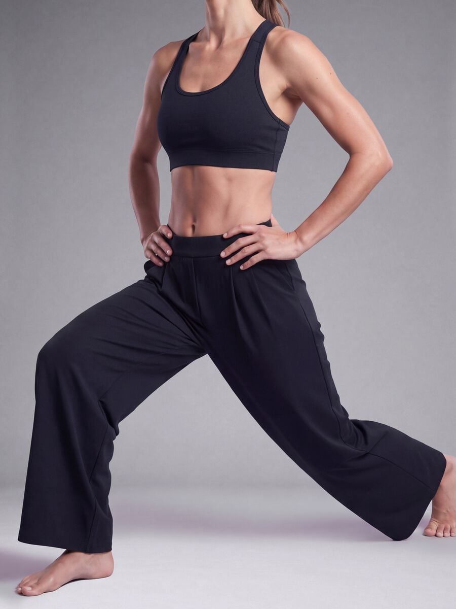 Pantaloni Easy Dry neri in tessuto elasticizzato wide leg ALTAVIA STUDIO_1