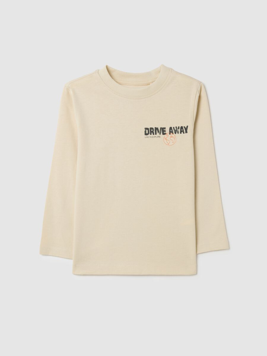 Children's beige pure cotton regular fit top with print_0